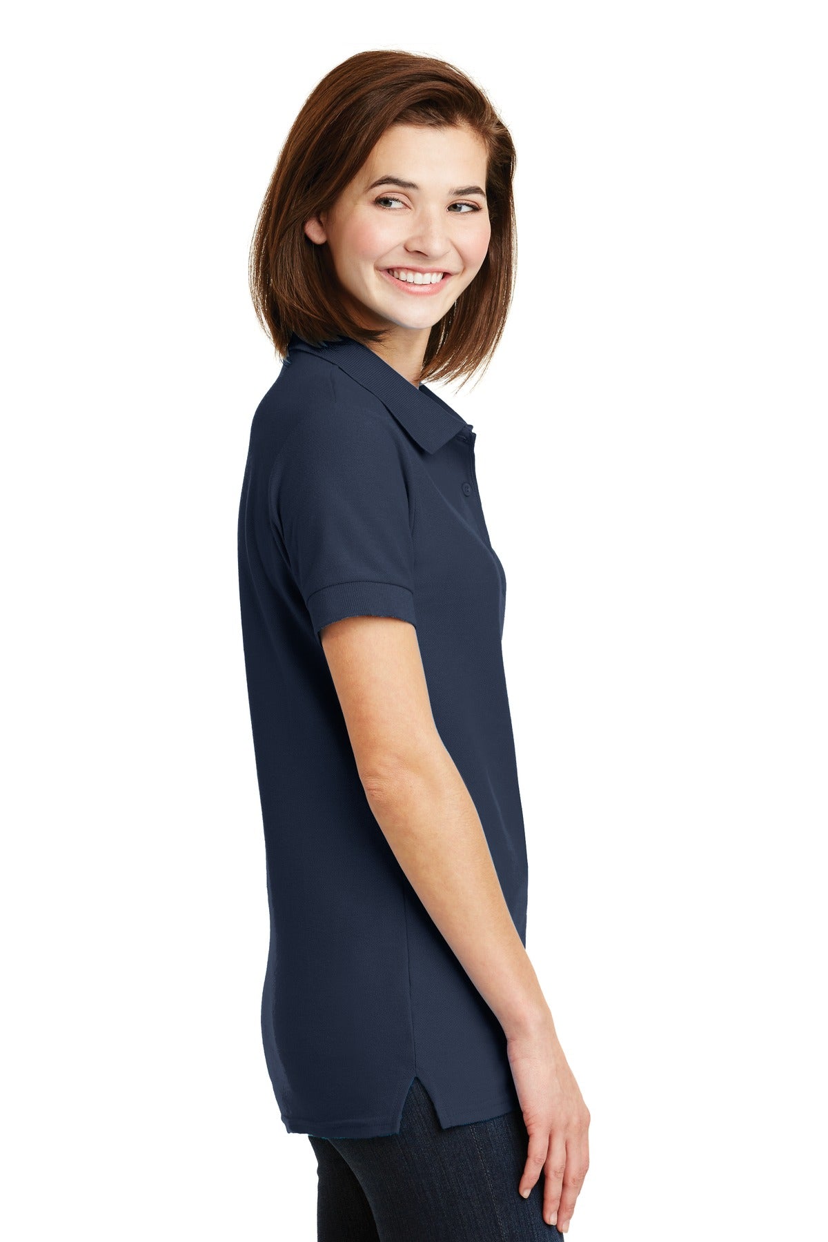DISCONTINUED Gildan Ladies 6.6-Ounce 100% Double Pique Cotton Sport Shirt     82800L - Navy - side