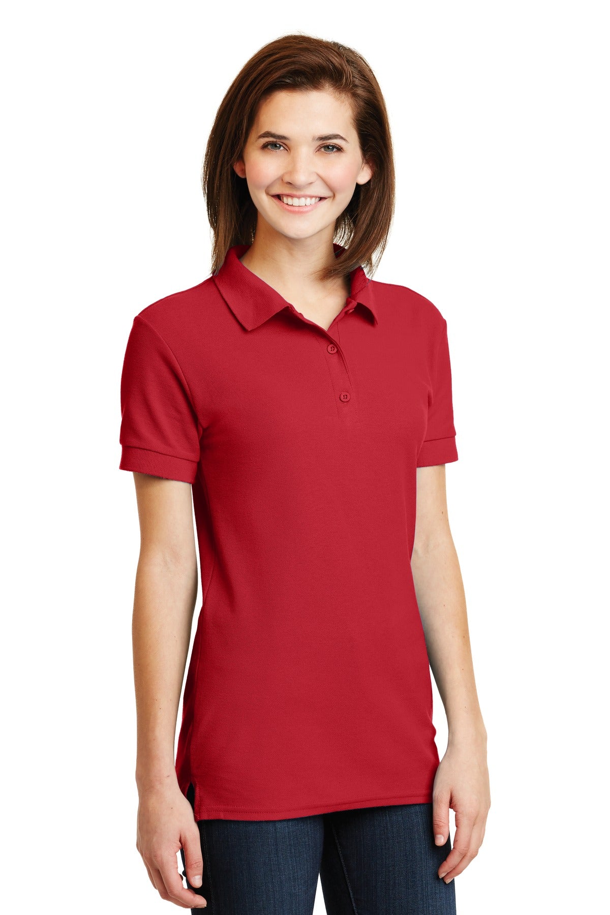 DISCONTINUED Gildan Ladies 6.6-Ounce 100% Double Pique Cotton Sport Shirt     82800L - Red - three_q