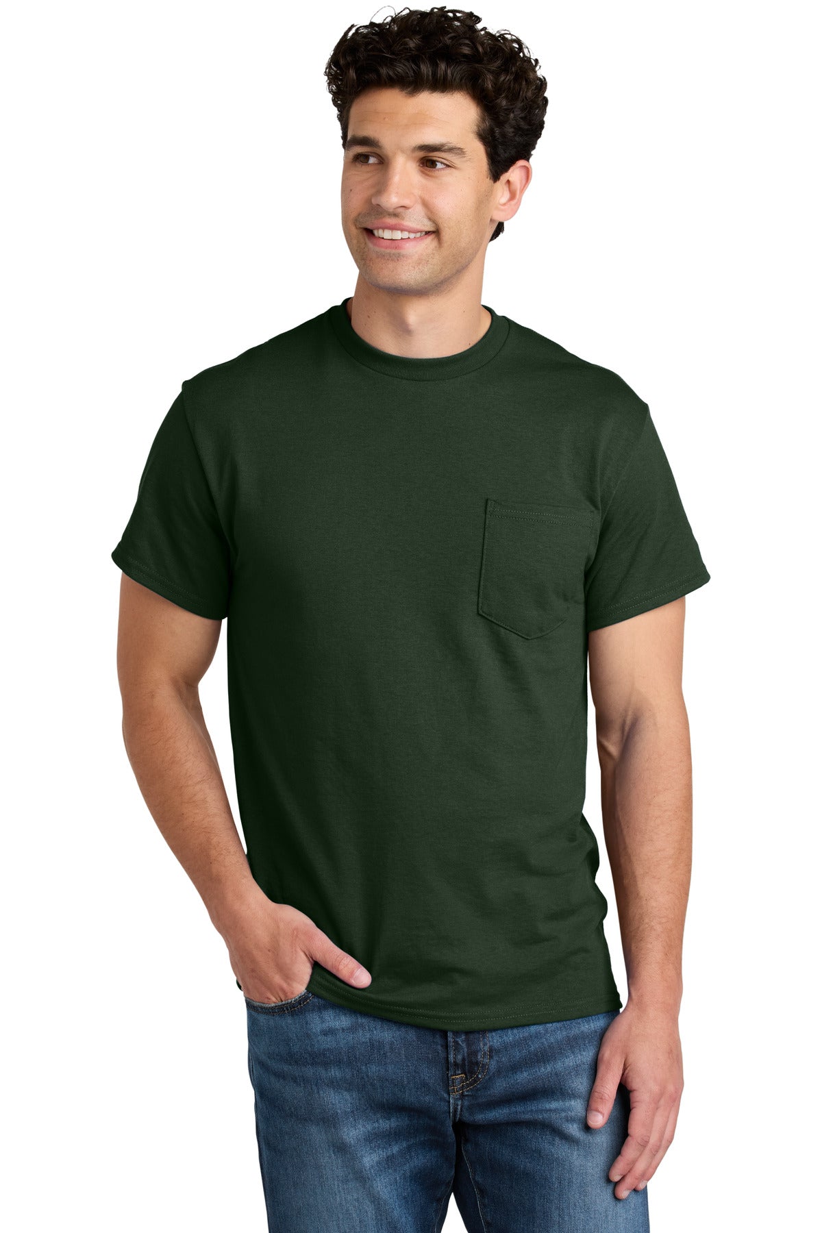 Gildan - DryBlend 50 Cotton/50 Poly Pocket T-Shirt. 8300 - Forest Green - front