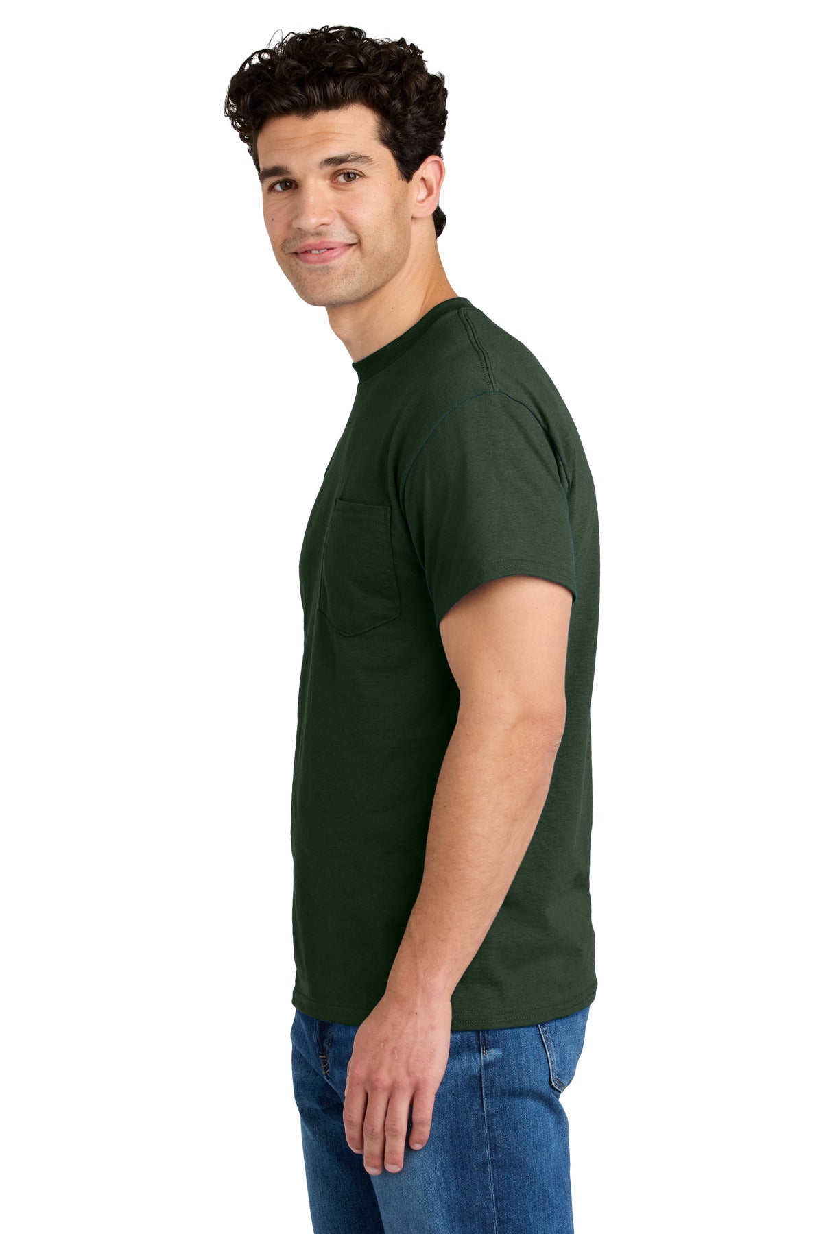 Gildan - DryBlend 50 Cotton/50 Poly Pocket T-Shirt. 8300 - Forest Green - side