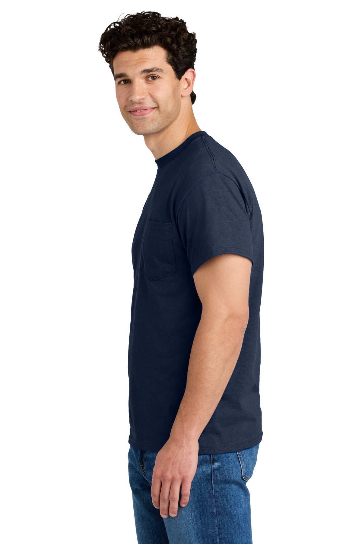 Gildan - DryBlend 50 Cotton/50 Poly Pocket T-Shirt. 8300 - Navy - side