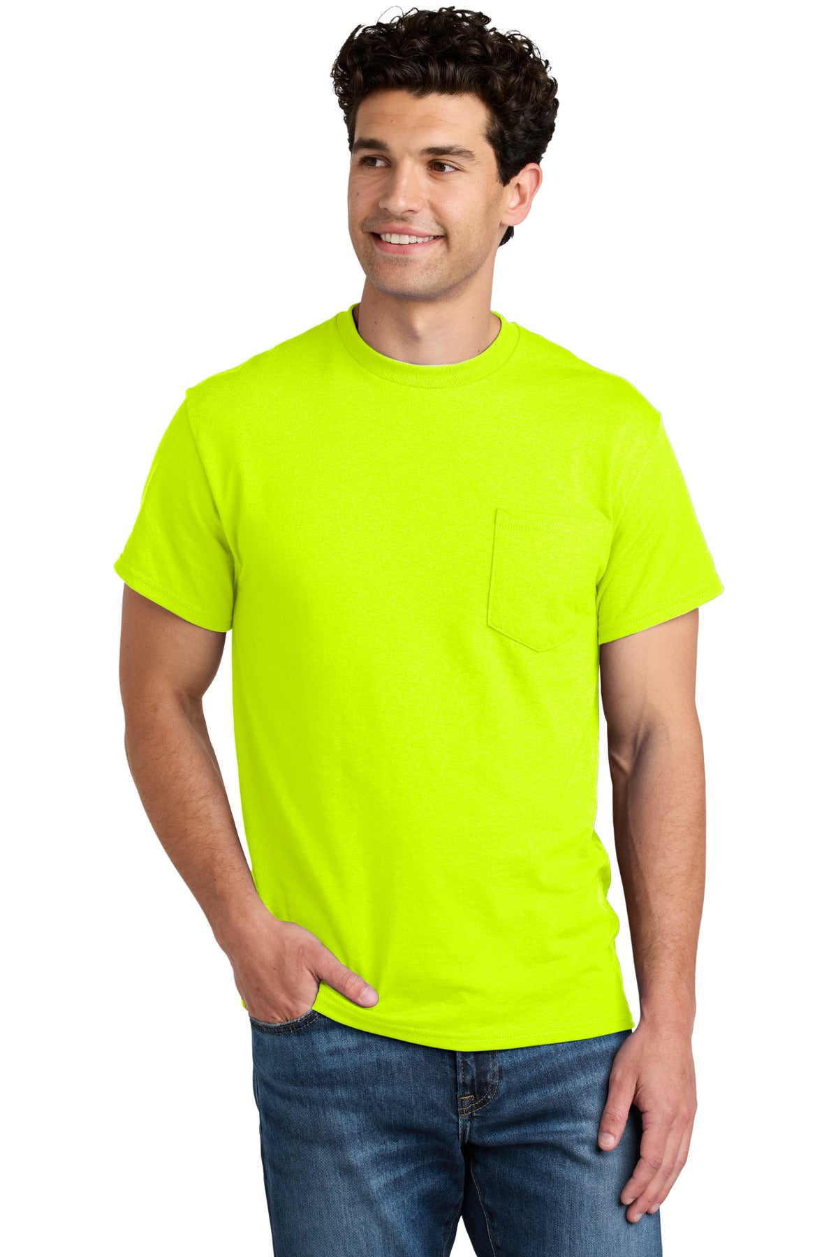 Gildan - DryBlend 50 Cotton/50 Poly Pocket T-Shirt. 8300 - Safety Green - front