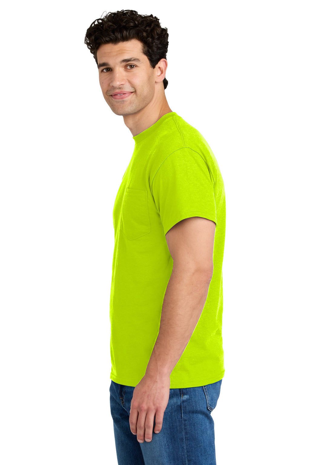 Gildan - DryBlend 50 Cotton/50 Poly Pocket T-Shirt. 8300 - Safety Green - side