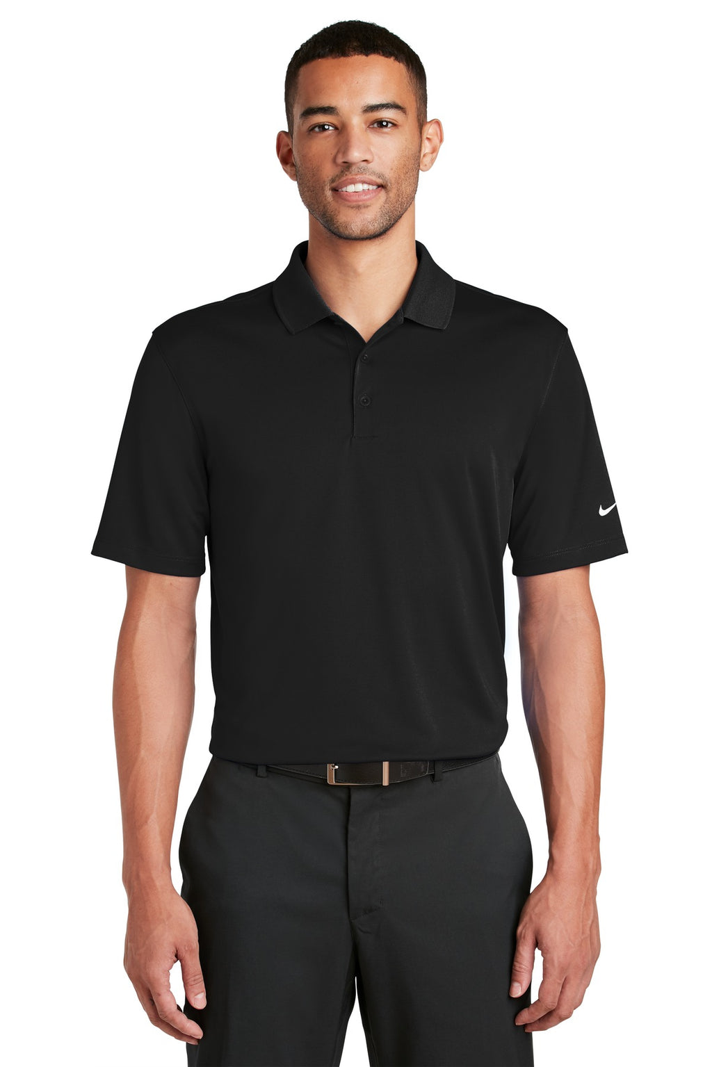 DISCONTINUED Nike Dri-FIT Classic Fit Players Polo with Flat Knit Collar. 838956 - Black - front