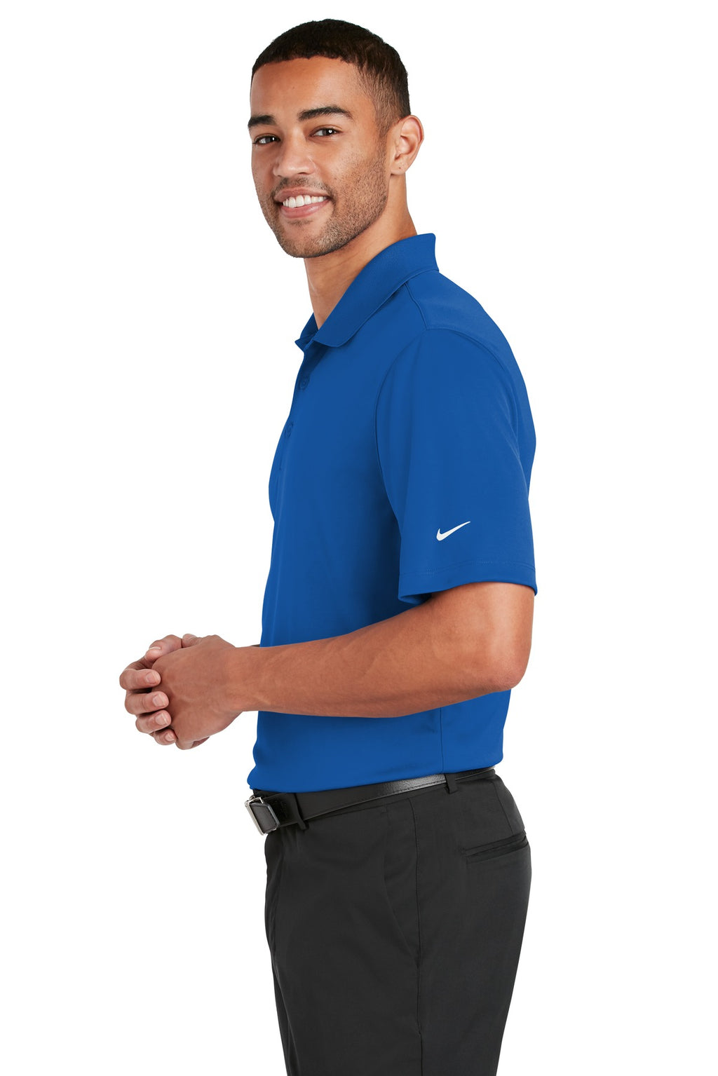DISCONTINUED Nike Dri-FIT Classic Fit Players Polo with Flat Knit Collar. 838956 - Gym Blue - side