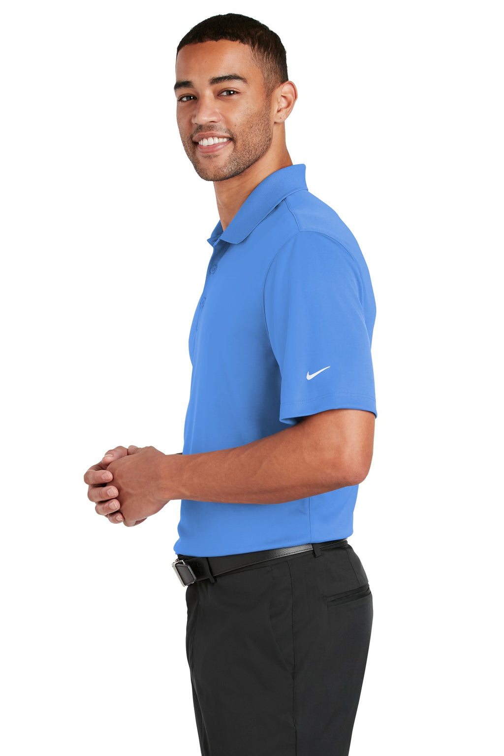 DISCONTINUED Nike Dri-FIT Classic Fit Players Polo with Flat Knit Collar. 838956 - Pacific Blue - side