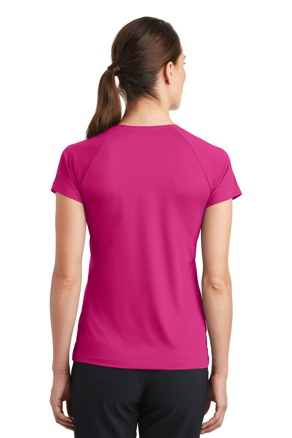 DISCONTINUED Nike Ladies Dri-FIT Stretch Woven V-Neck Top. 838960 - Sport Fuchsia/ Sport Fuchsia - back