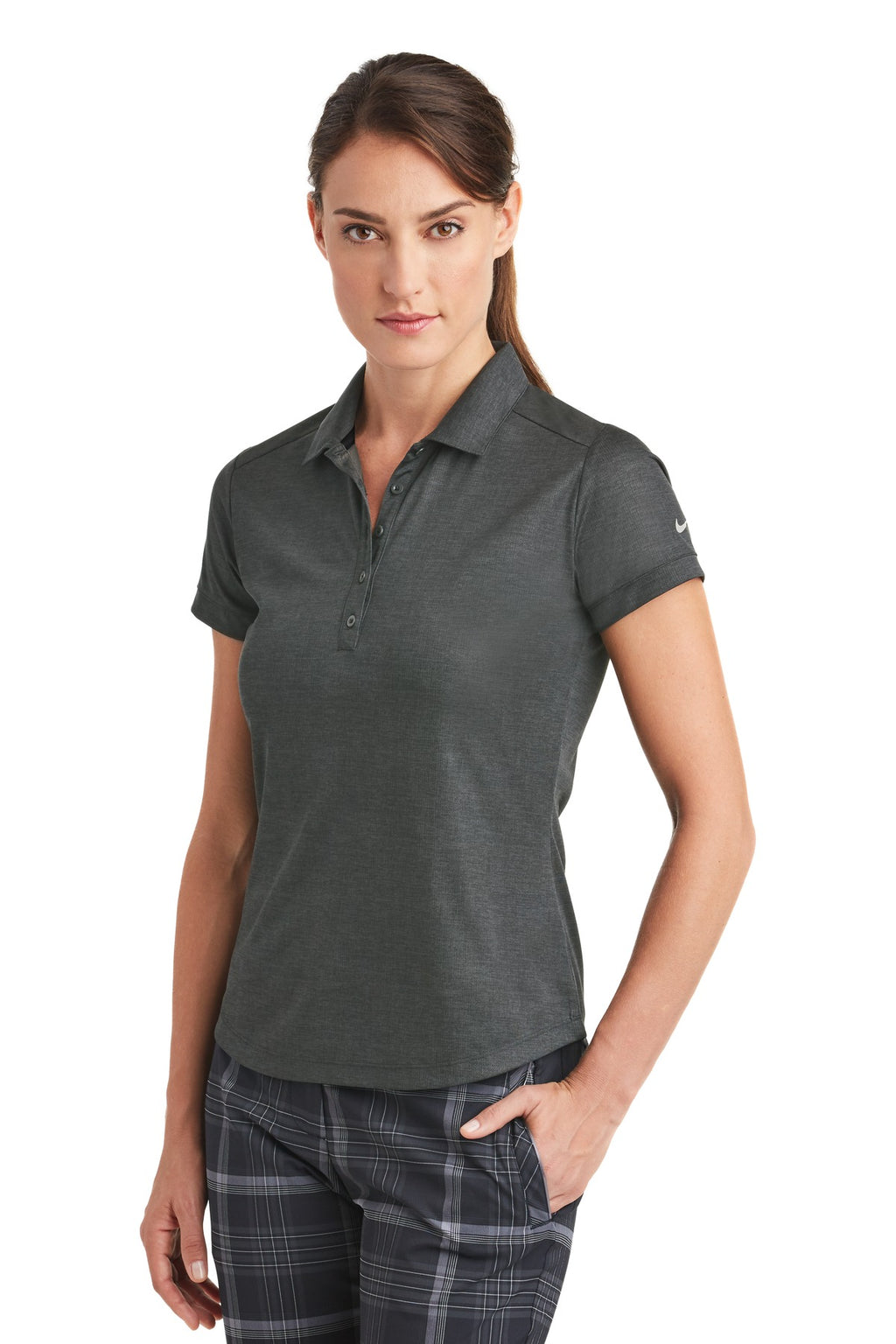DISCONTINUED Nike Women's Dri-FIT Crosshatch Polo. 838961 - Anthracite/ Black - three_q