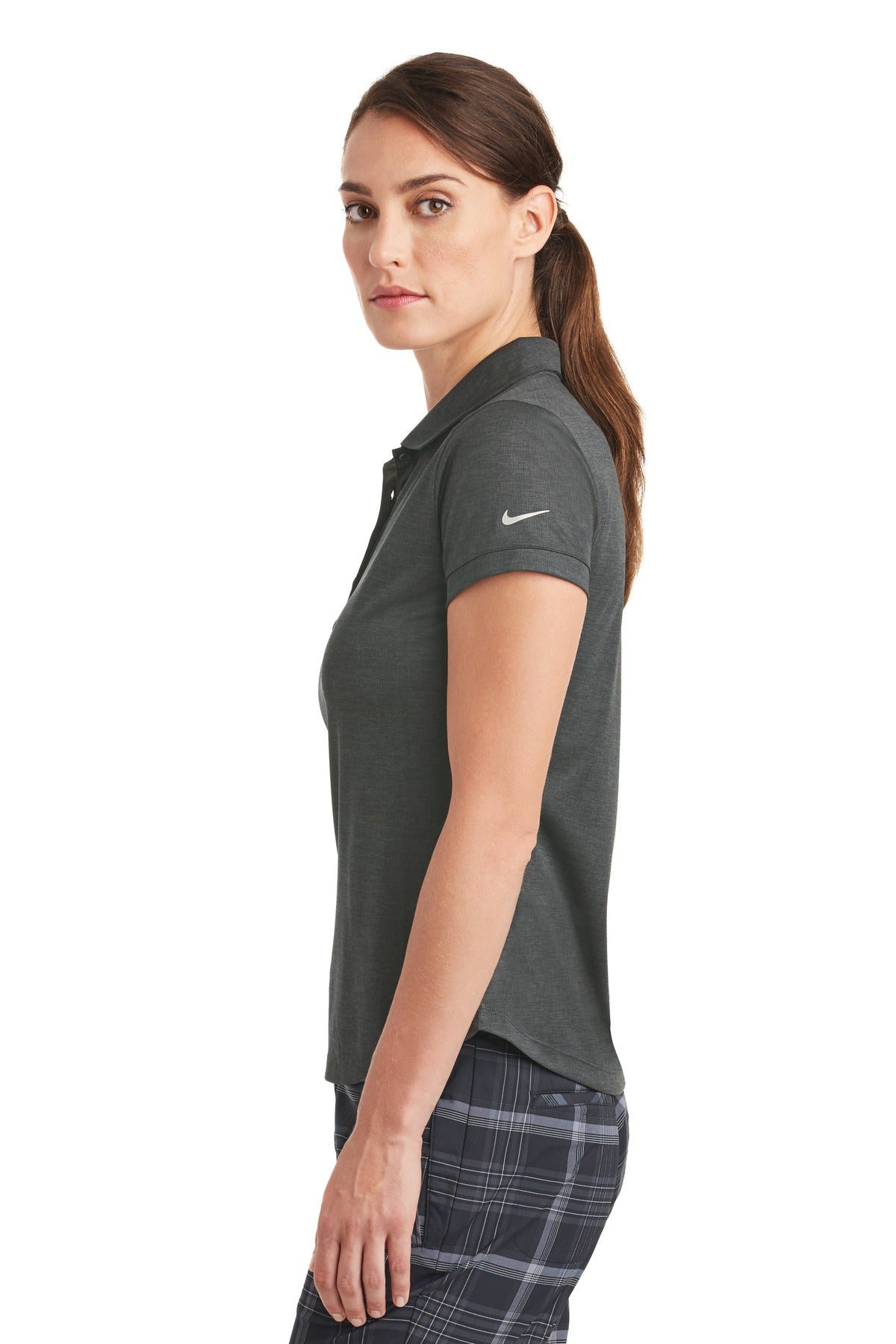 DISCONTINUED Nike Women's Dri-FIT Crosshatch Polo. 838961 - Anthracite/ Black - side