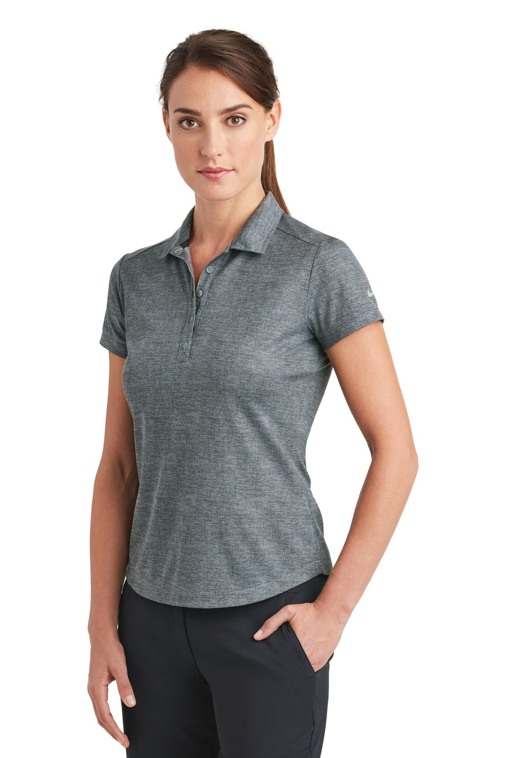 DISCONTINUED Nike Women's Dri-FIT Crosshatch Polo. 838961 - Cool Grey/ Anthracite - three_q