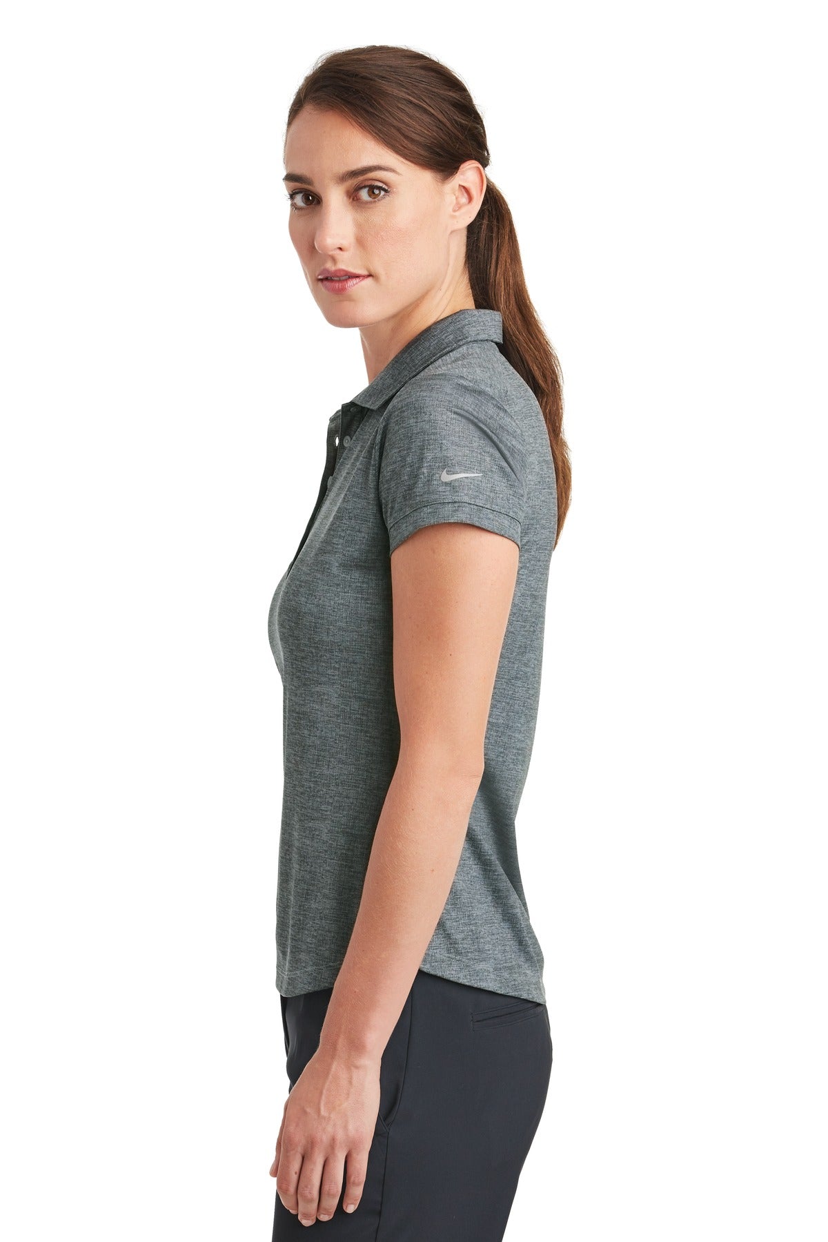 DISCONTINUED Nike Women's Dri-FIT Crosshatch Polo. 838961 - Cool Grey/ Anthracite - side
