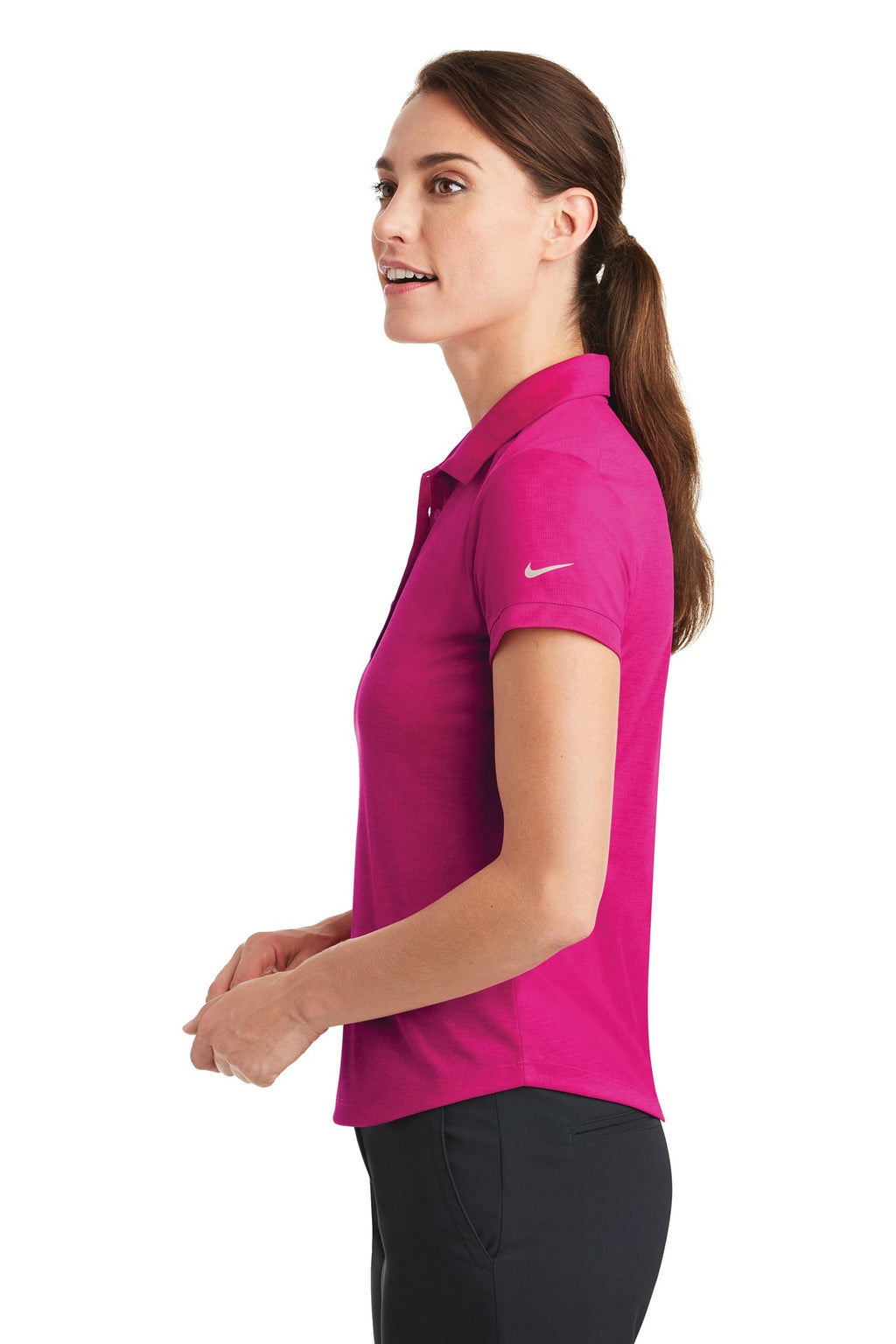 DISCONTINUED Nike Women's Dri-FIT Crosshatch Polo. 838961 - Fireberry/ Sport Fuchsia - side