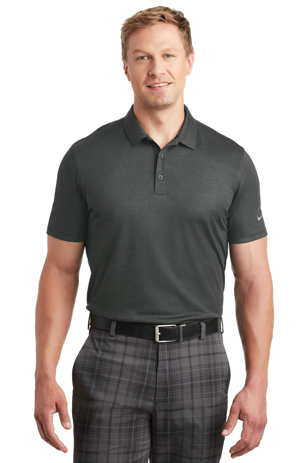 DISCONTINUED Nike Dri-FIT Crosshatch Polo. 838965 - Anthracite/ Black - front