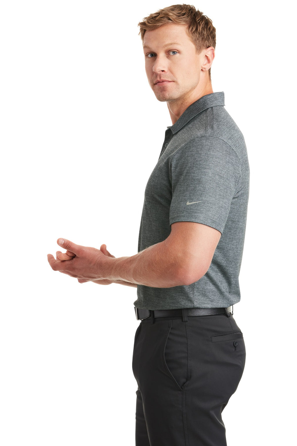 DISCONTINUED Nike Dri-FIT Crosshatch Polo. 838965 - Cool Grey/ Anthracite - side