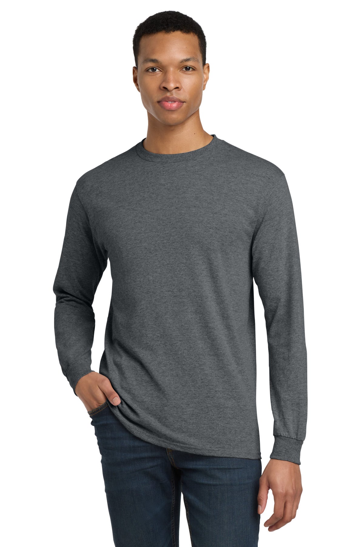 Gildan - DryBlend 50 Cotton/50 Poly Long Sleeve T-Shirt. 8400 - Dark Heather - front