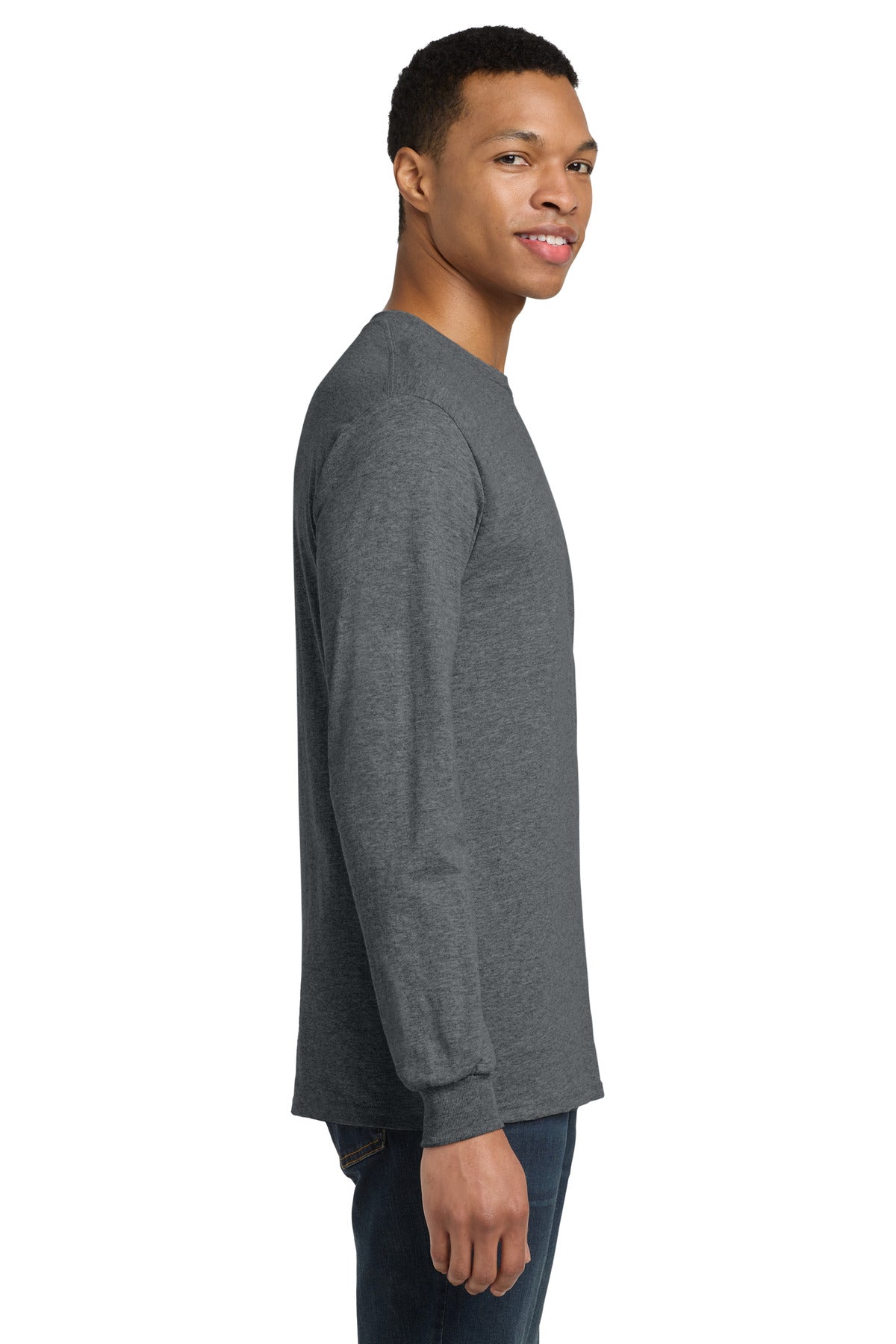 Gildan - DryBlend 50 Cotton/50 Poly Long Sleeve T-Shirt. 8400 - Dark Heather - side