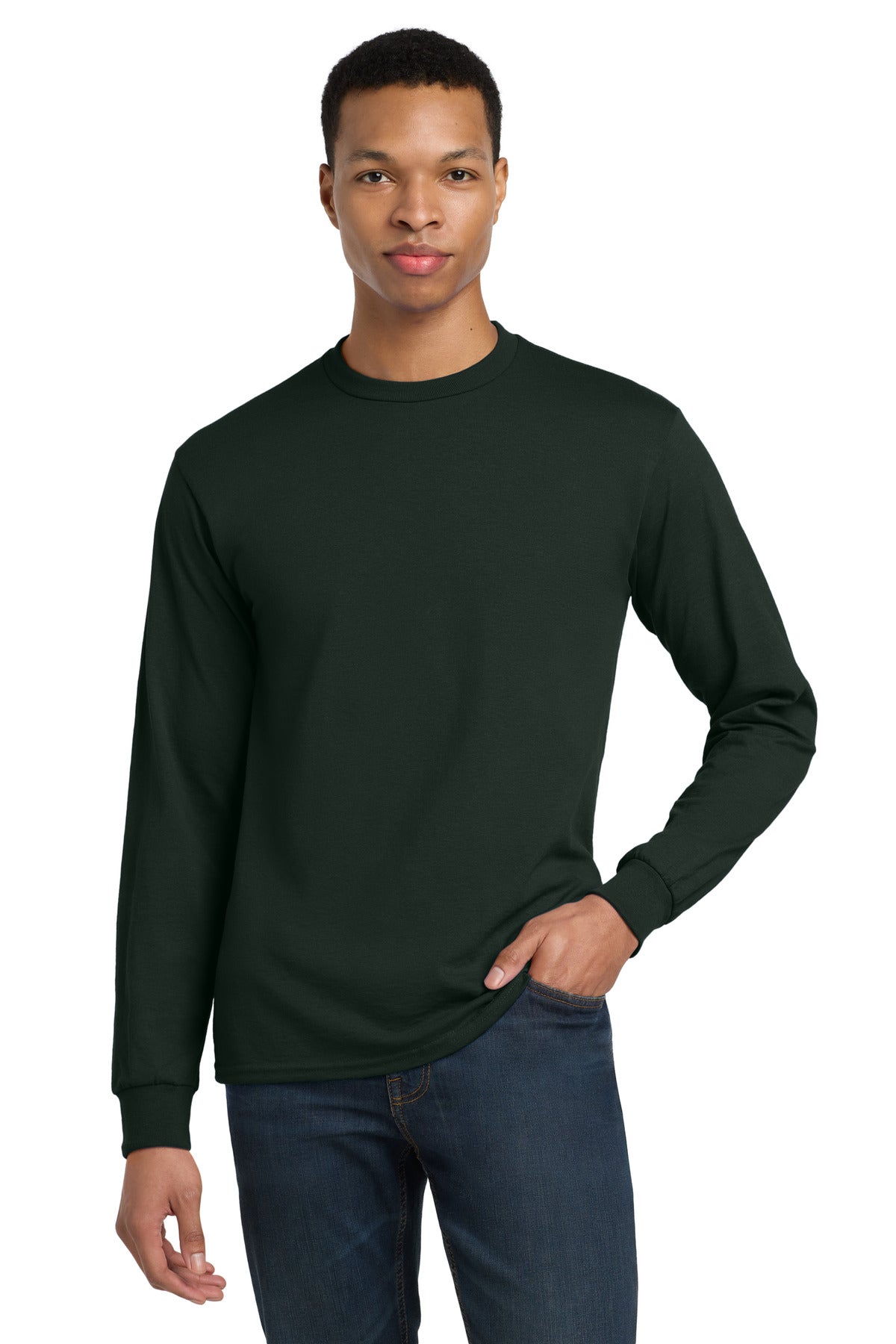 Gildan - DryBlend 50 Cotton/50 Poly Long Sleeve T-Shirt. 8400 - Forest Green - front