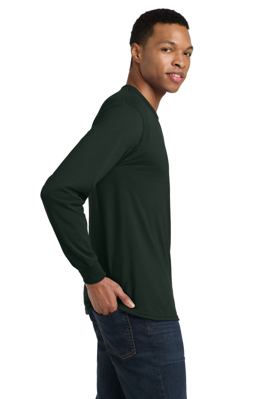 Gildan - DryBlend 50 Cotton/50 Poly Long Sleeve T-Shirt. 8400 - Forest Green - side