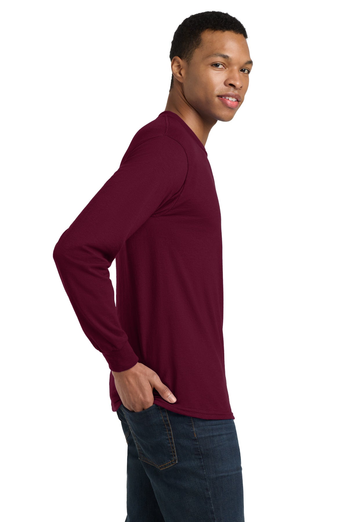Gildan - DryBlend 50 Cotton/50 Poly Long Sleeve T-Shirt. 8400 - Maroon - side