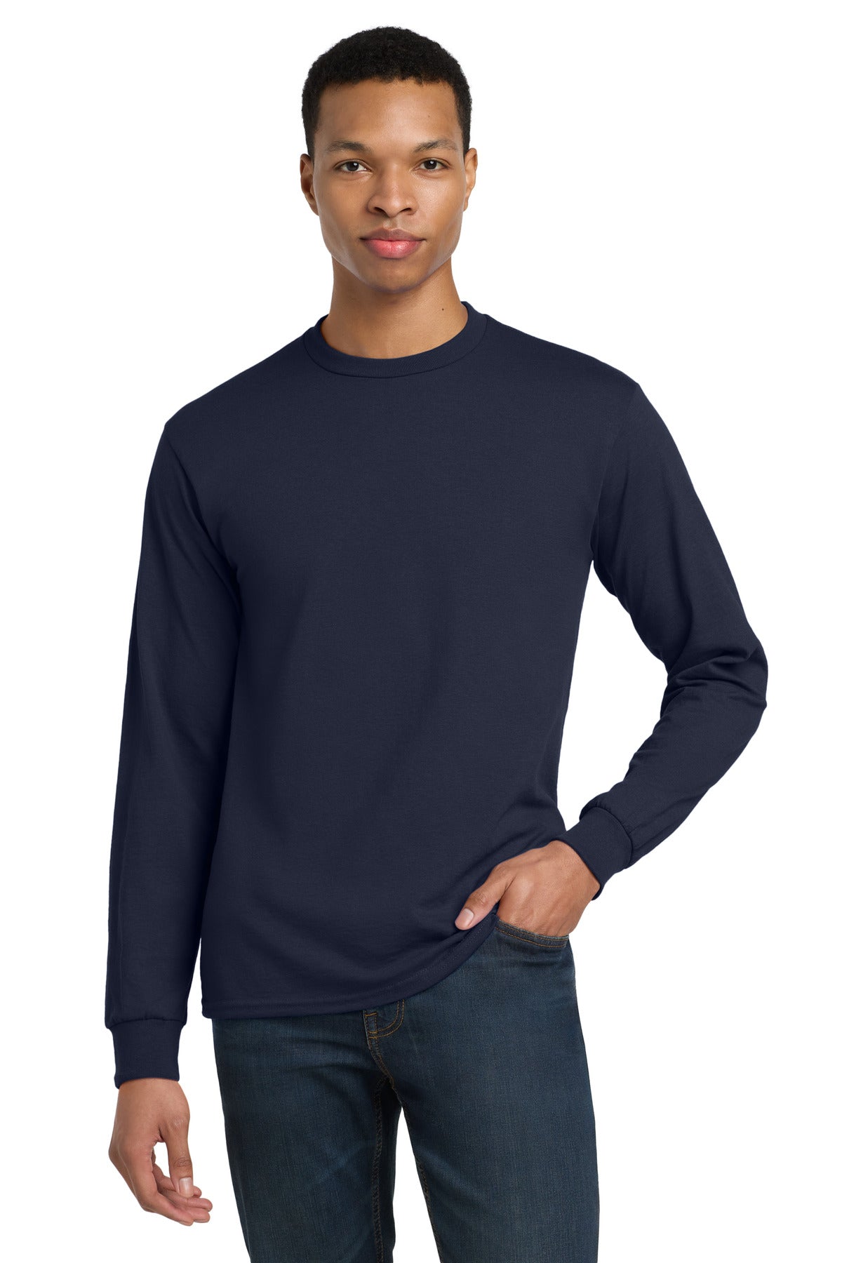 Gildan - DryBlend 50 Cotton/50 Poly Long Sleeve T-Shirt. 8400 - Navy - front