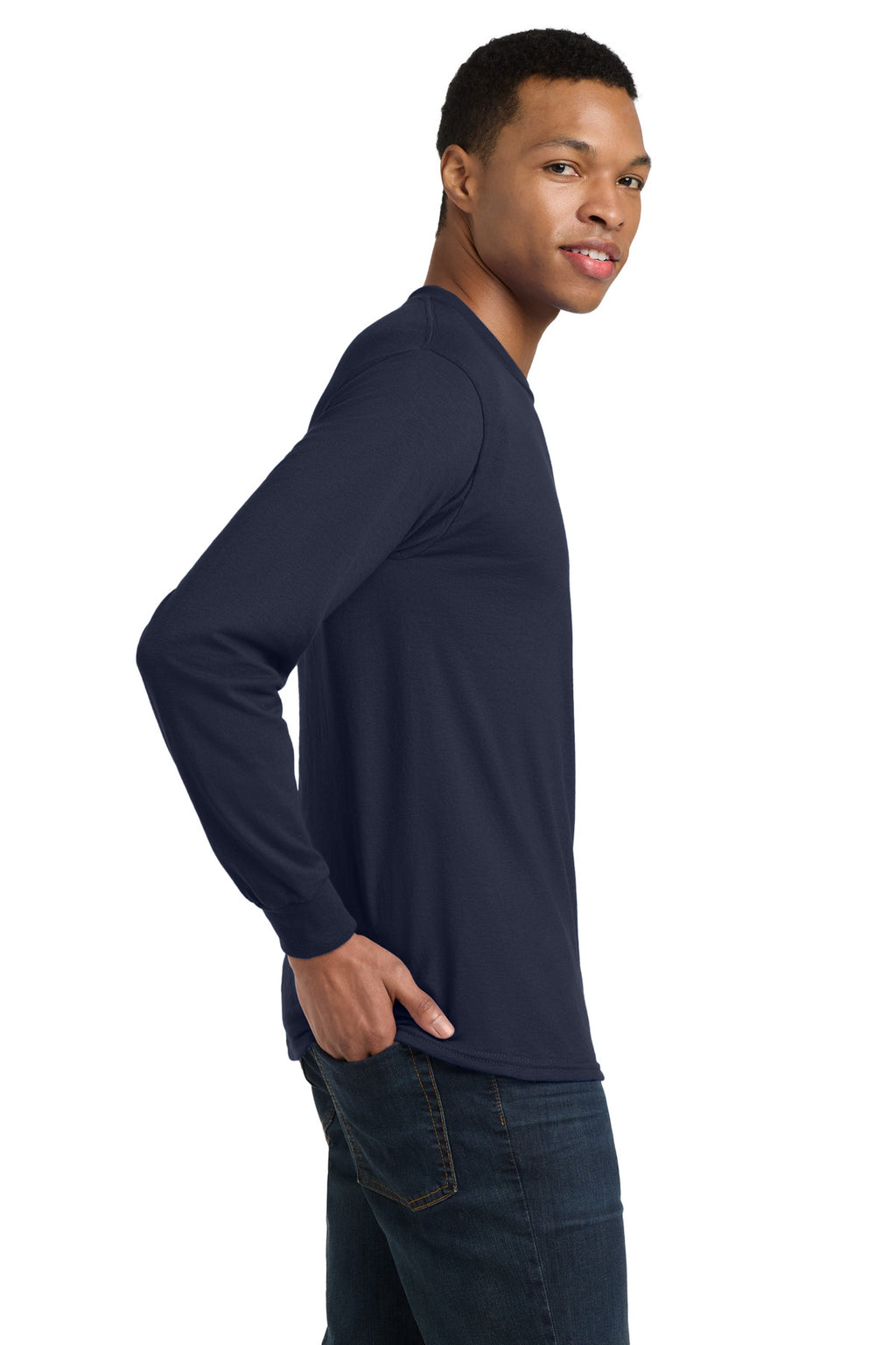 Gildan - DryBlend 50 Cotton/50 Poly Long Sleeve T-Shirt. 8400 - Navy - side