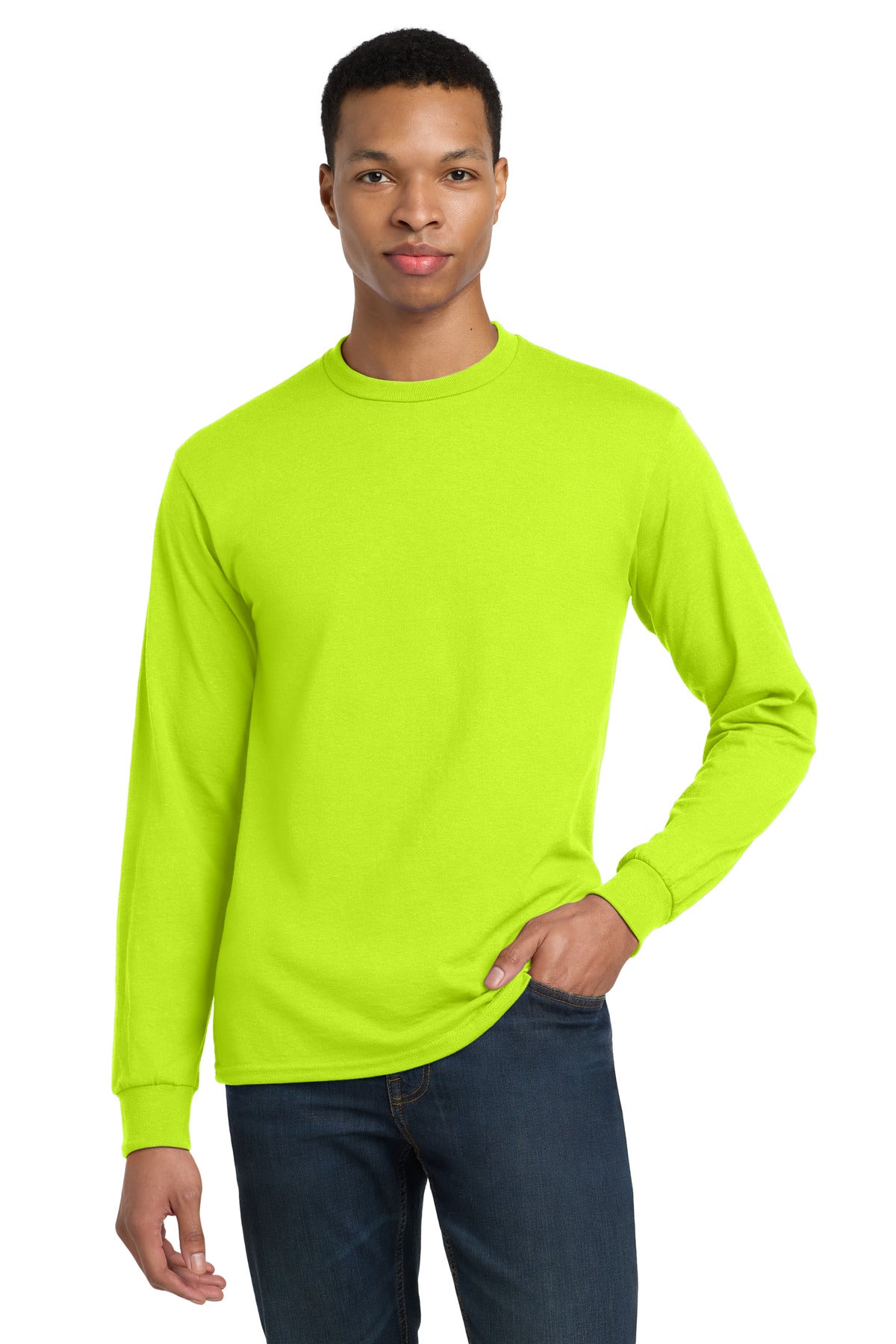 Gildan - DryBlend 50 Cotton/50 Poly Long Sleeve T-Shirt. 8400 - Safety Green - front
