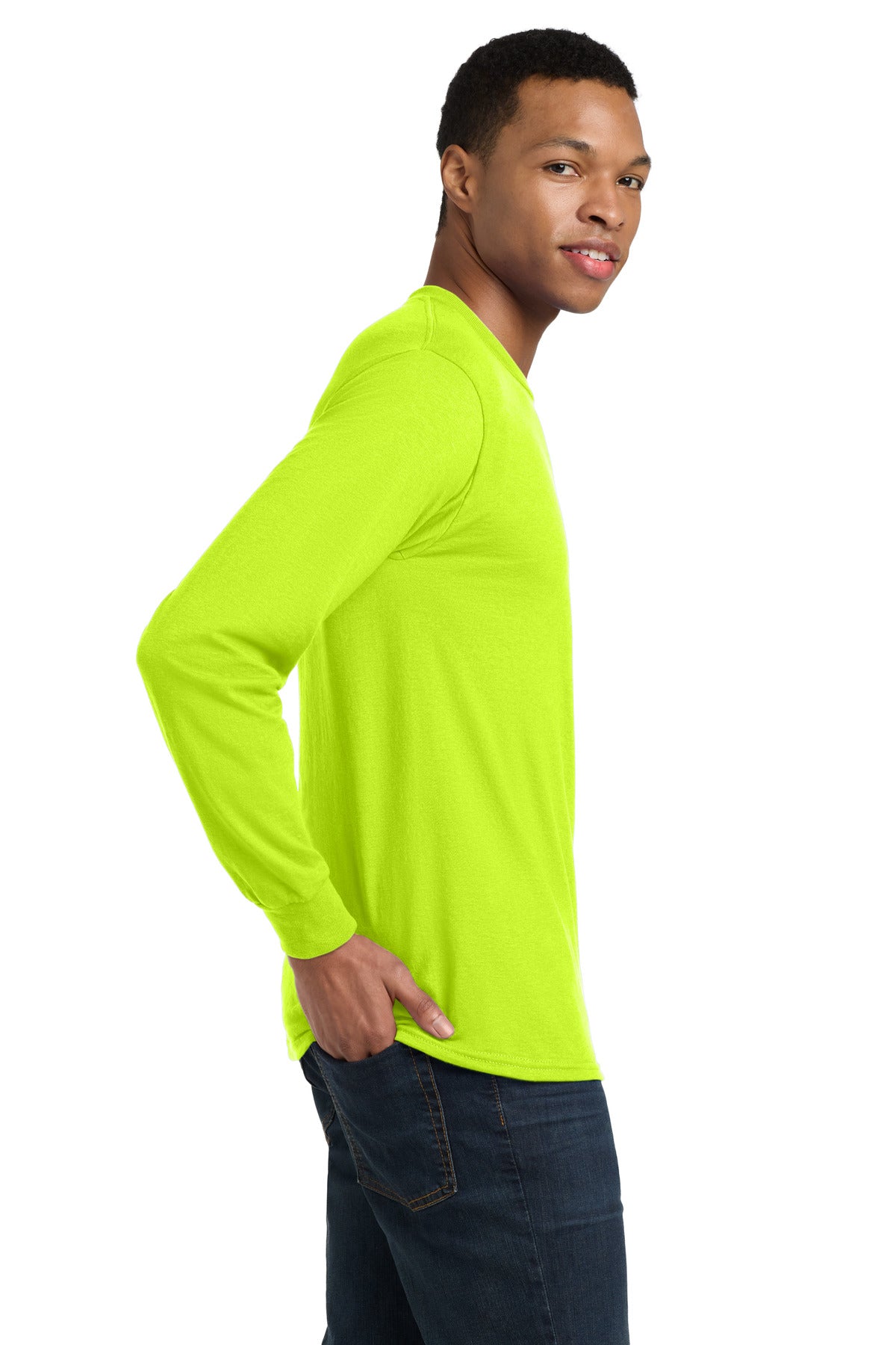 Gildan - DryBlend 50 Cotton/50 Poly Long Sleeve T-Shirt. 8400 - Safety Green - side
