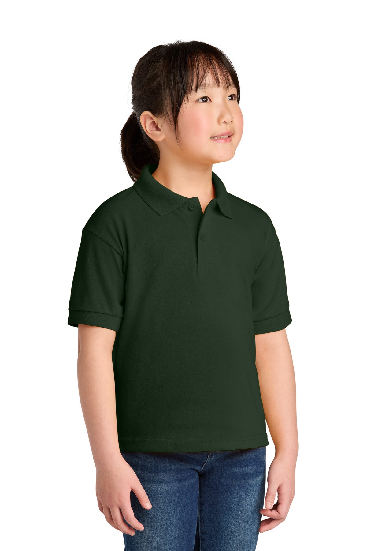 Gildan Youth DryBlend 6-Ounce Jersey Knit Sport Shirt. 8800B - Forest Green - front