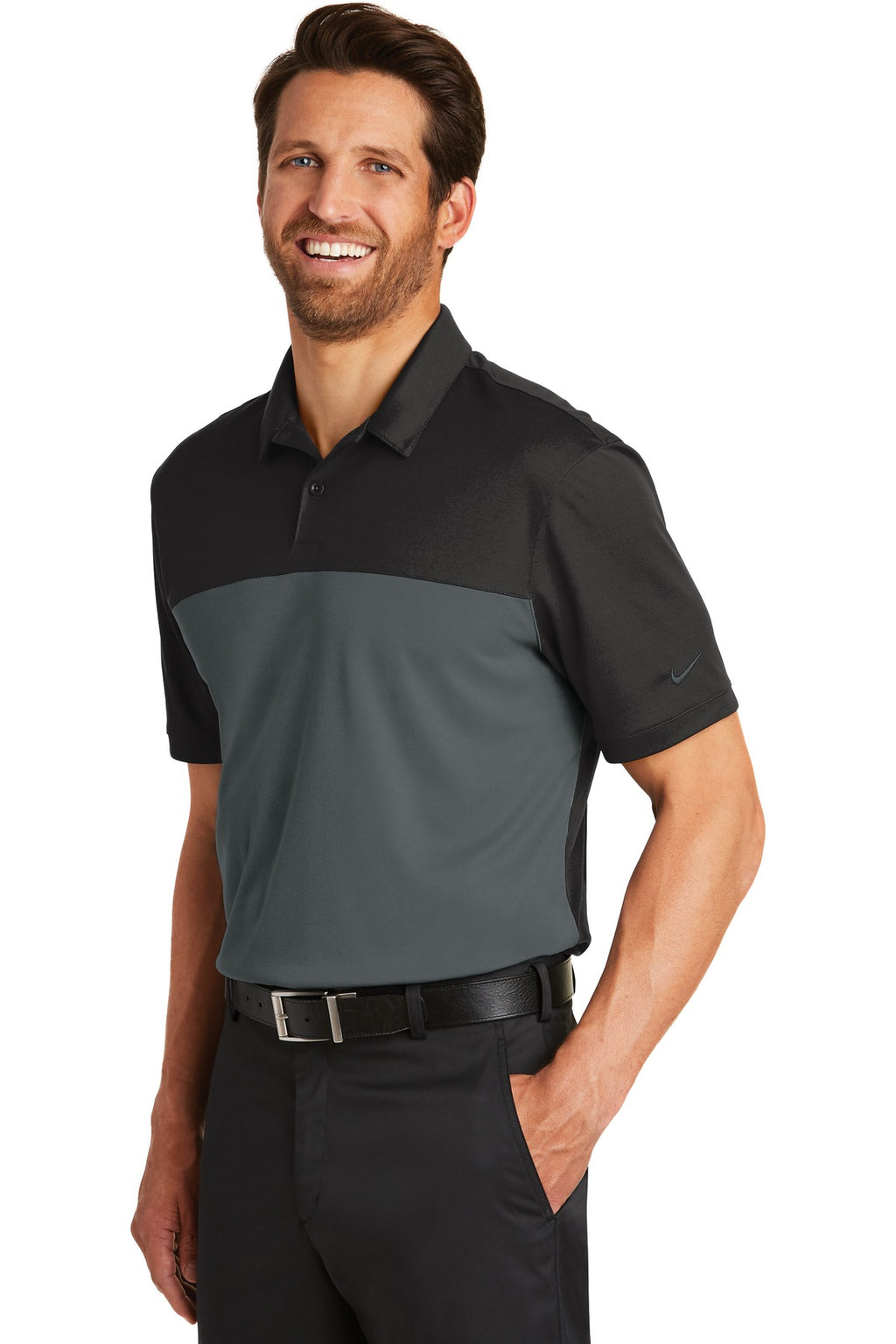 DISCONTINUED Nike Dri-FIT Colorblock Micro Pique Polo. 881655 - Black/ Anthracite - three_q
