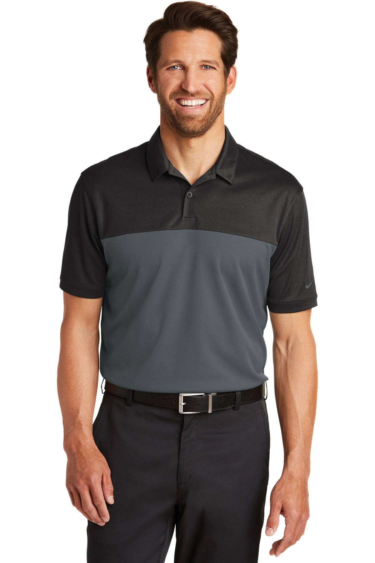 DISCONTINUED Nike Dri-FIT Colorblock Micro Pique Polo. 881655 - Black/ Anthracite - front