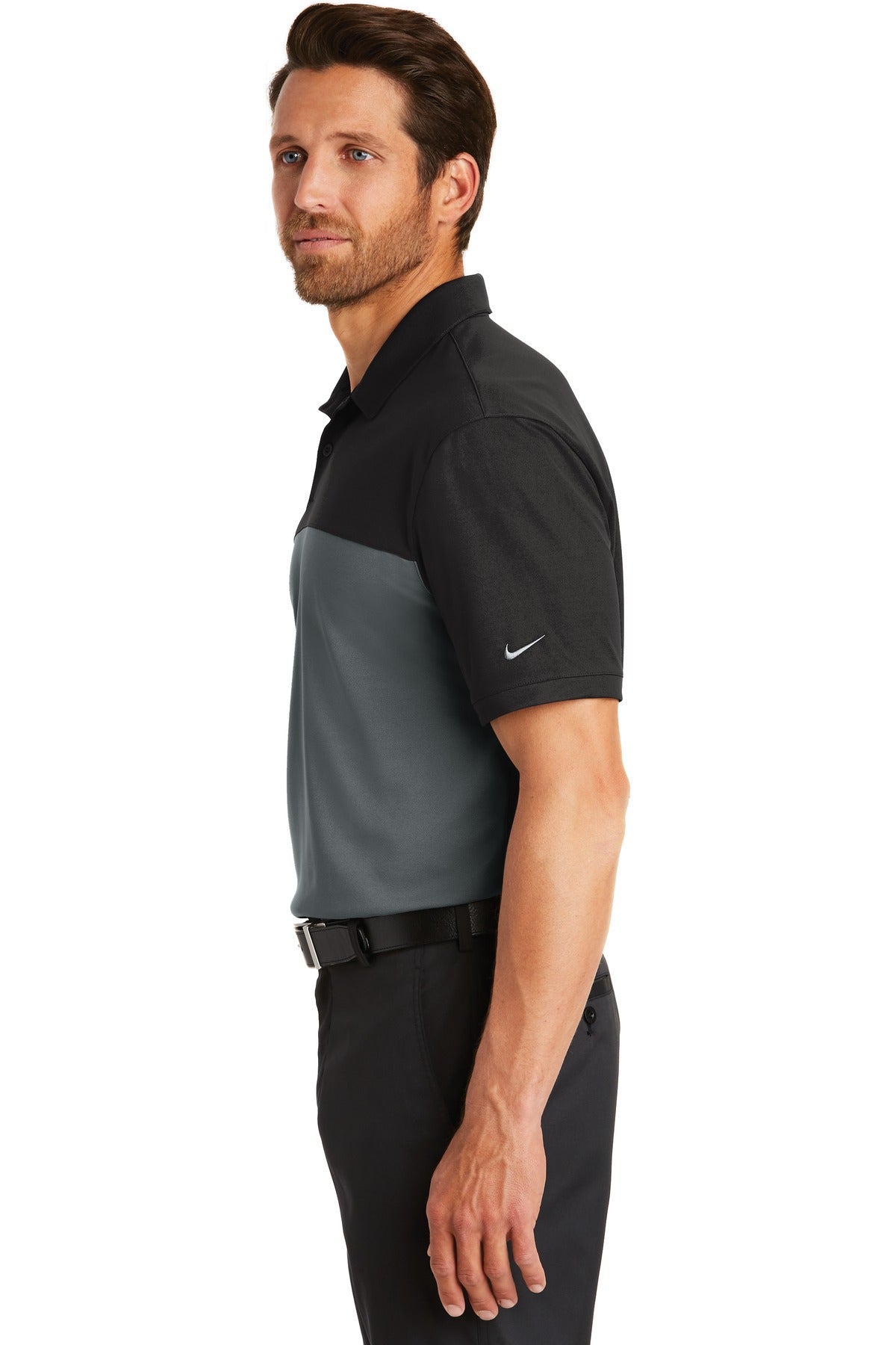 DISCONTINUED Nike Dri-FIT Colorblock Micro Pique Polo. 881655 - Black/ Anthracite - side