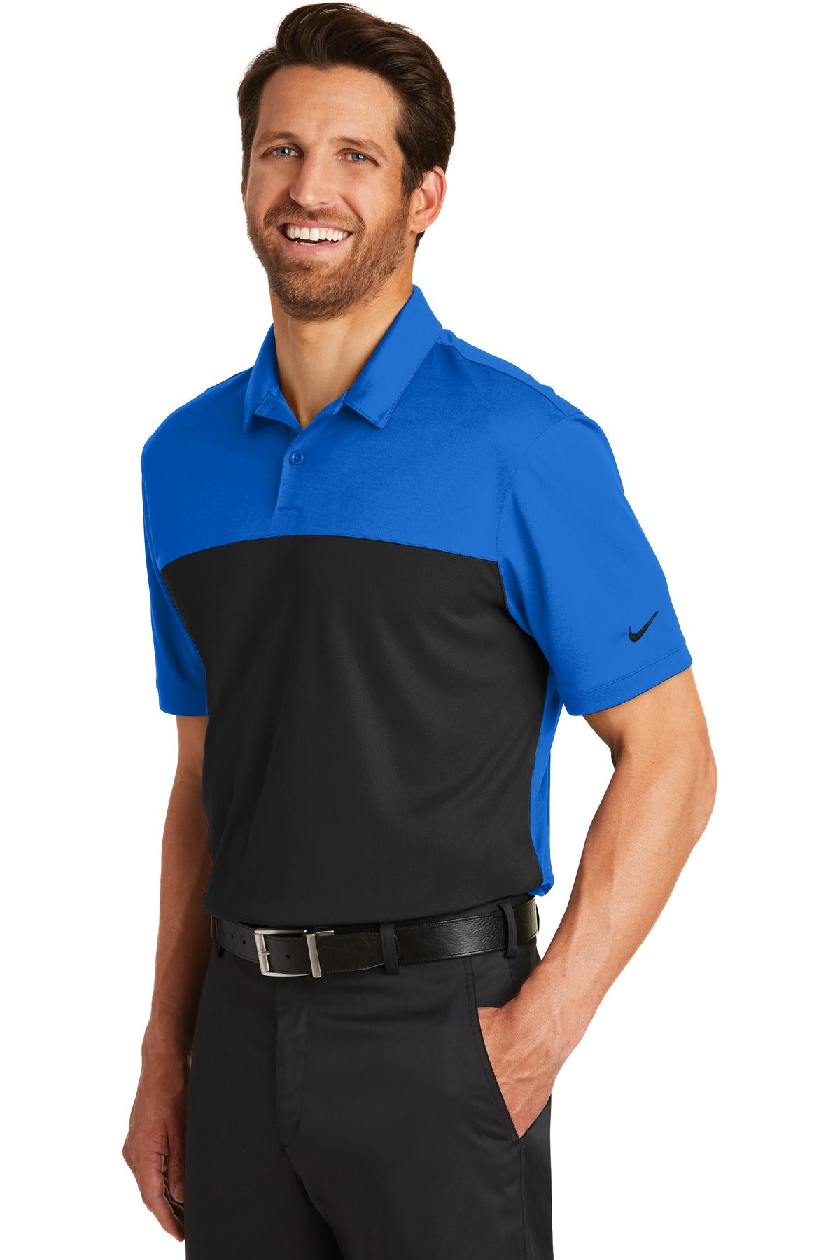 DISCONTINUED Nike Dri-FIT Colorblock Micro Pique Polo. 881655 - Blue Sapphire/ Black - three_q
