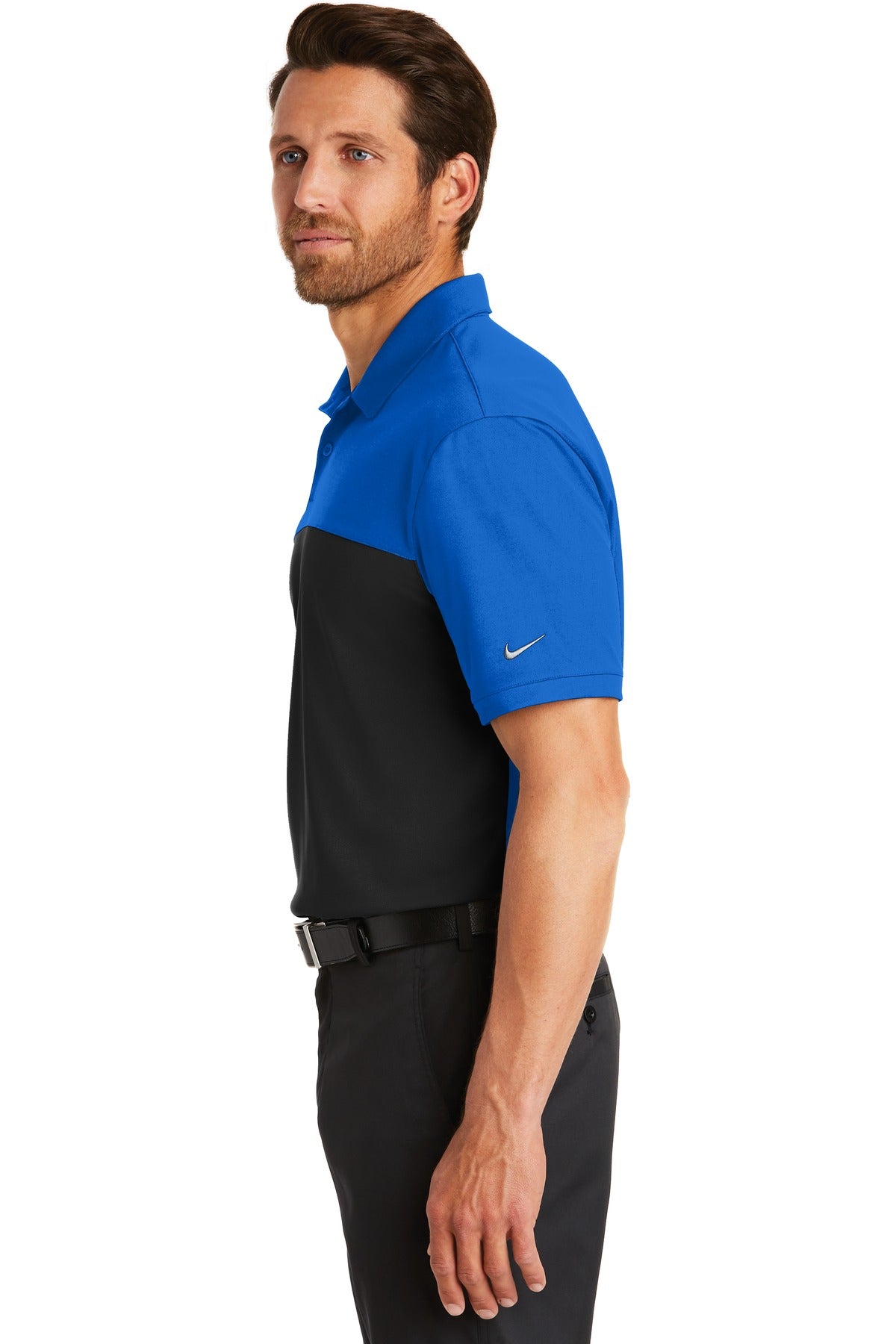 DISCONTINUED Nike Dri-FIT Colorblock Micro Pique Polo. 881655 - Blue Sapphire/ Black - side