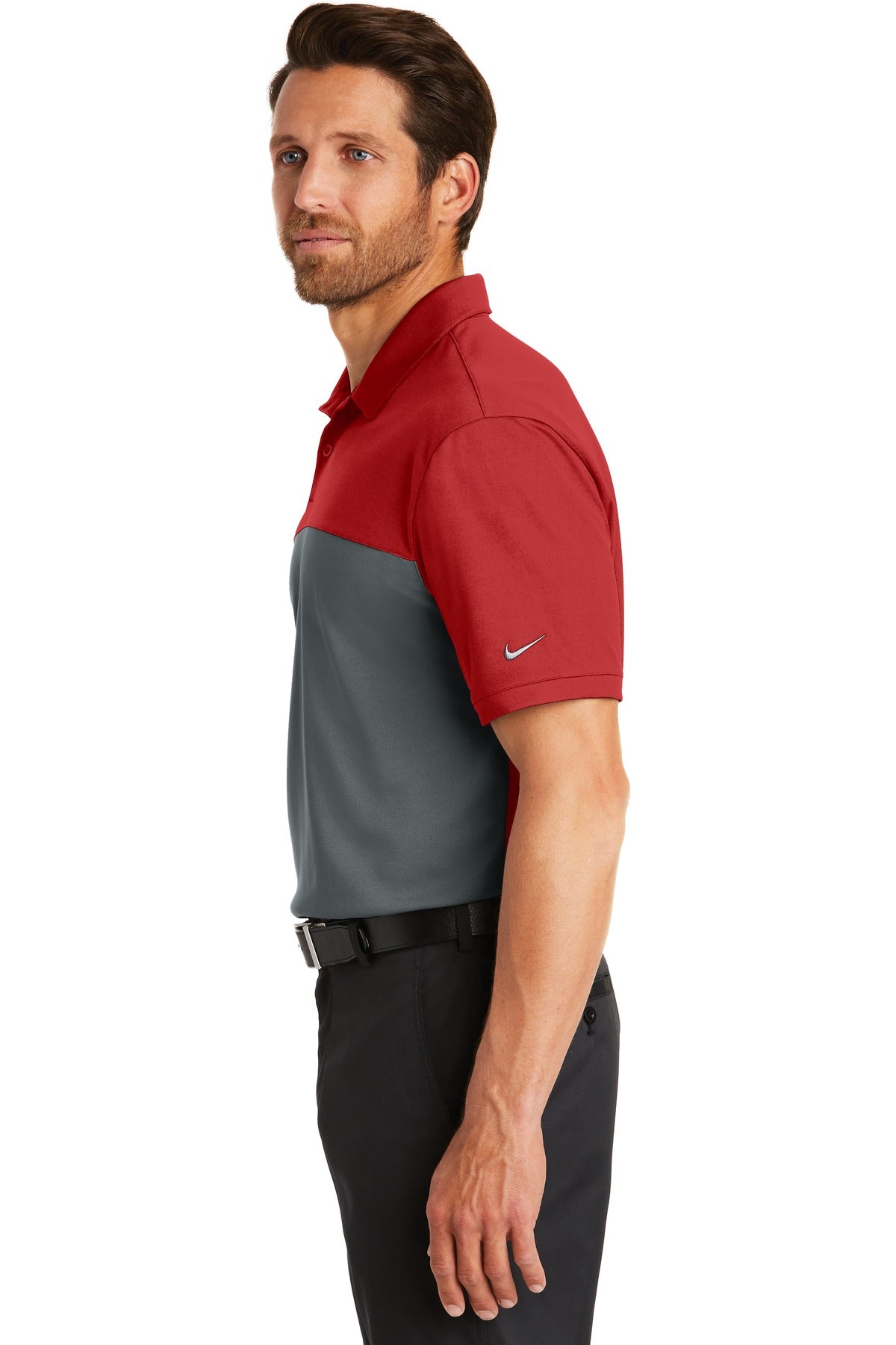 DISCONTINUED Nike Dri-FIT Colorblock Micro Pique Polo. 881655 - Varsity Red/ Anthracite - side