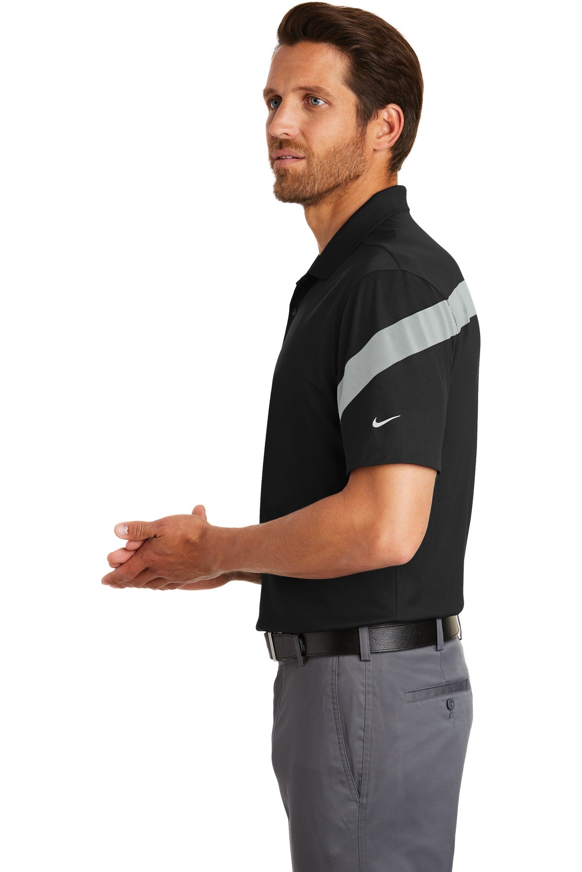 DISCONTINUED Nike Dri-FIT Commander Polo. 881657 - Black/ Wolf Grey - side