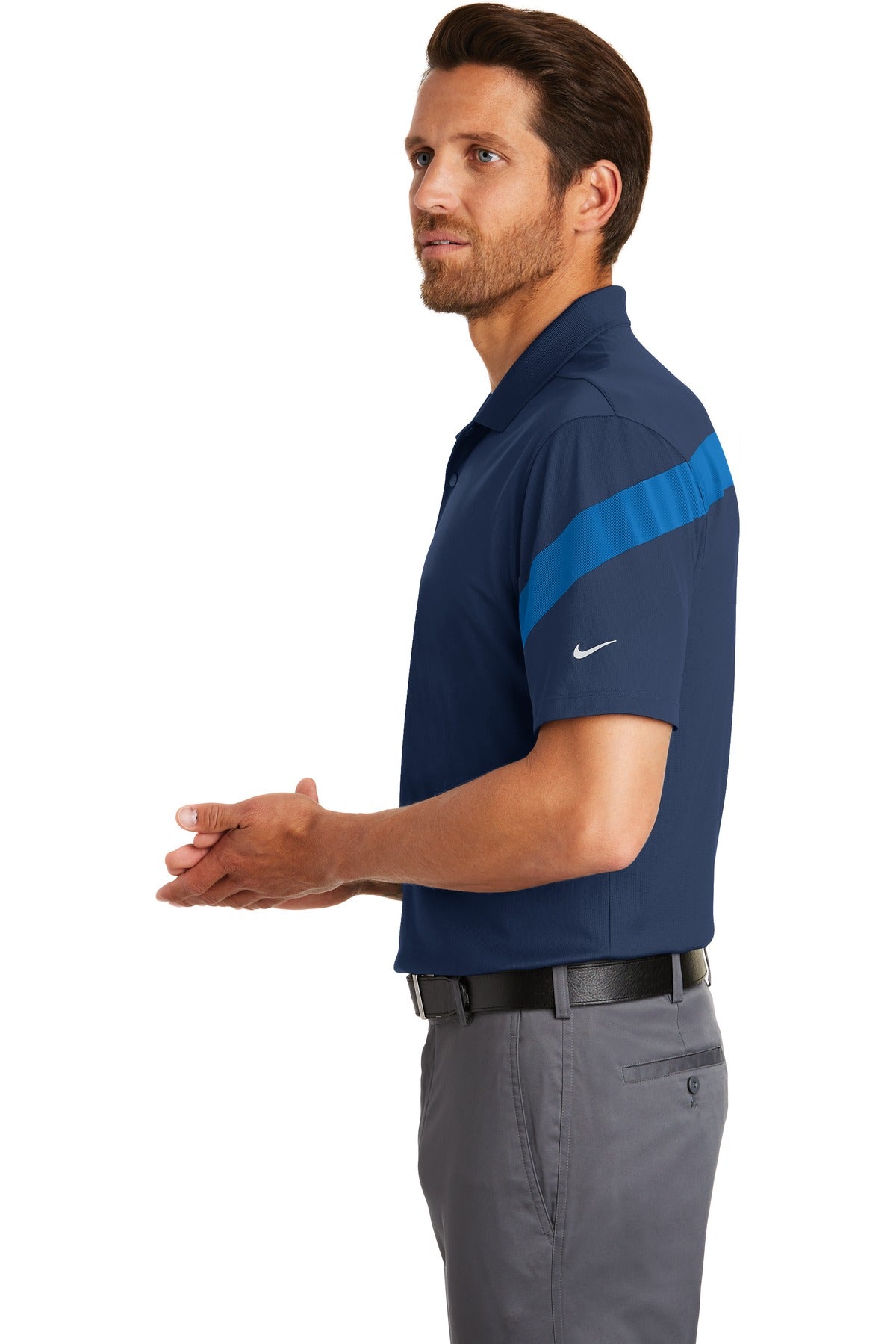 DISCONTINUED Nike Dri-FIT Commander Polo. 881657 - Midnight Navy/ Photo Blue - side