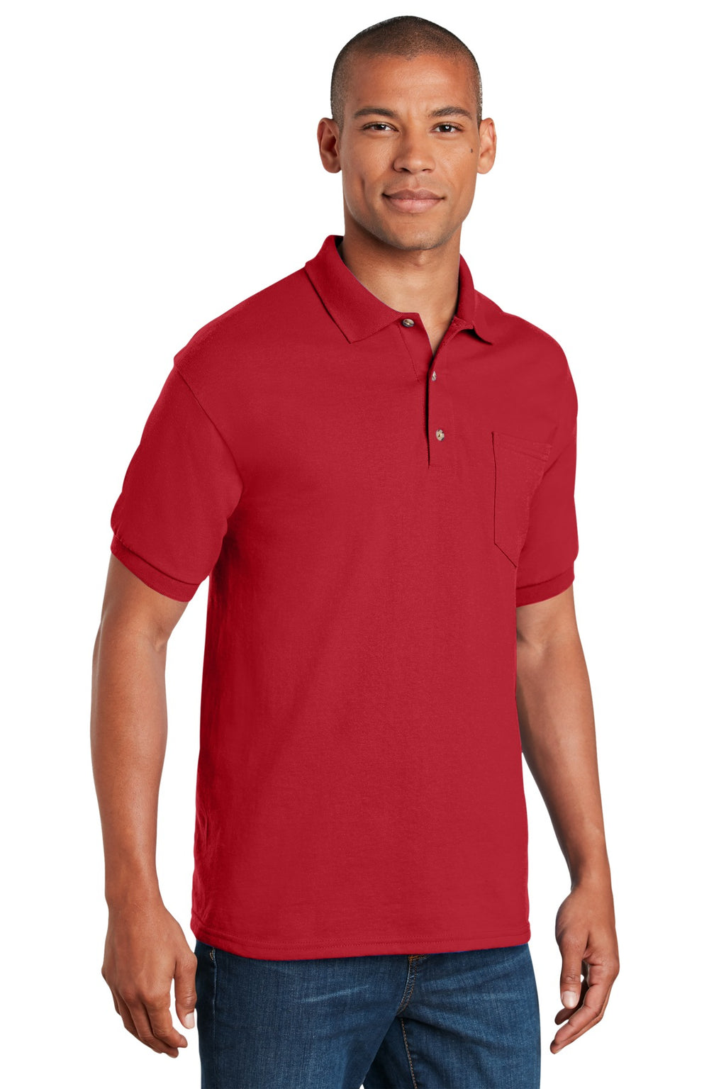 Gildan DryBlend 6-Ounce Jersey Knit Sport Shirt with Pocket. 8900 - Red - three_q