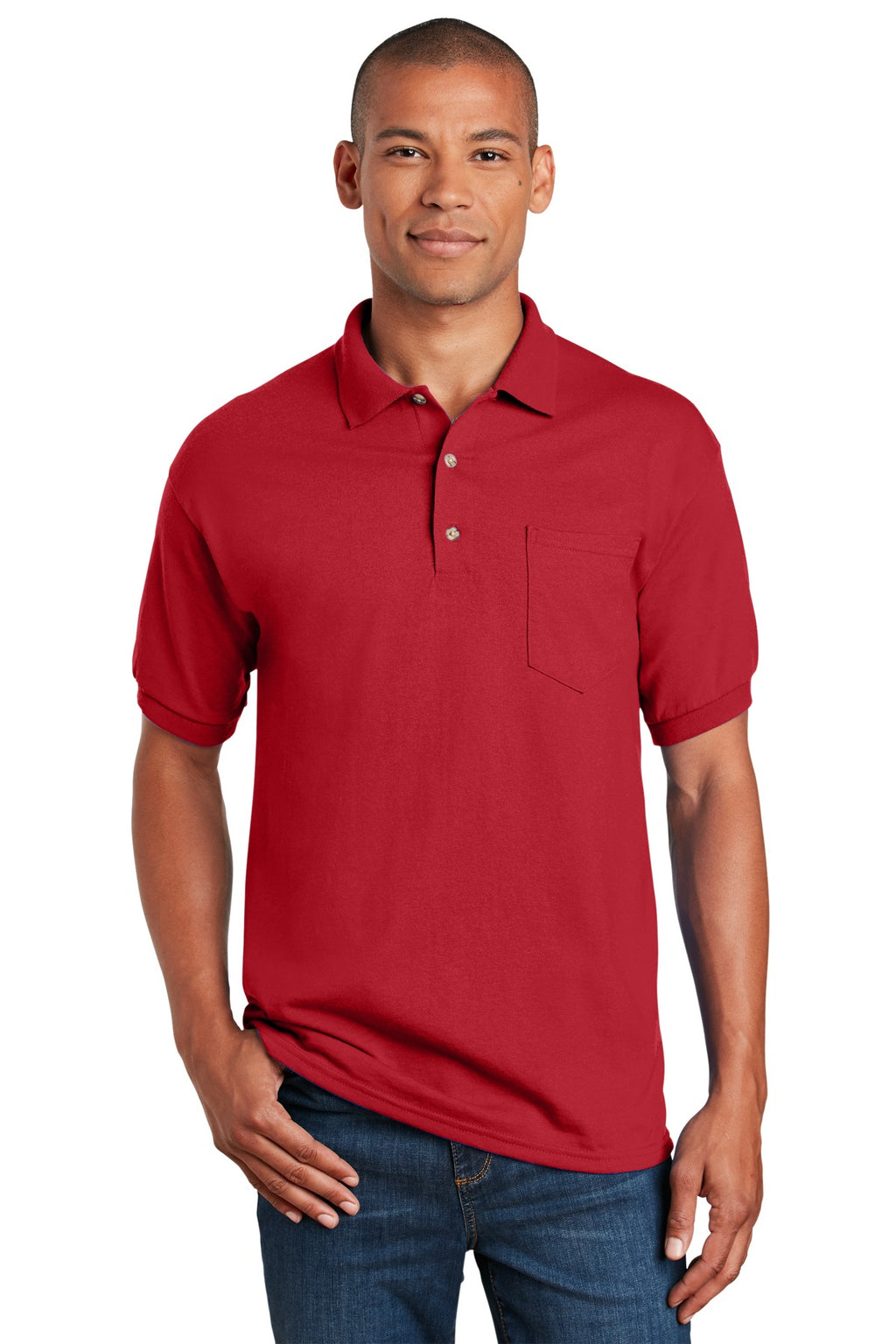 Gildan DryBlend 6-Ounce Jersey Knit Sport Shirt with Pocket. 8900 - Red - front
