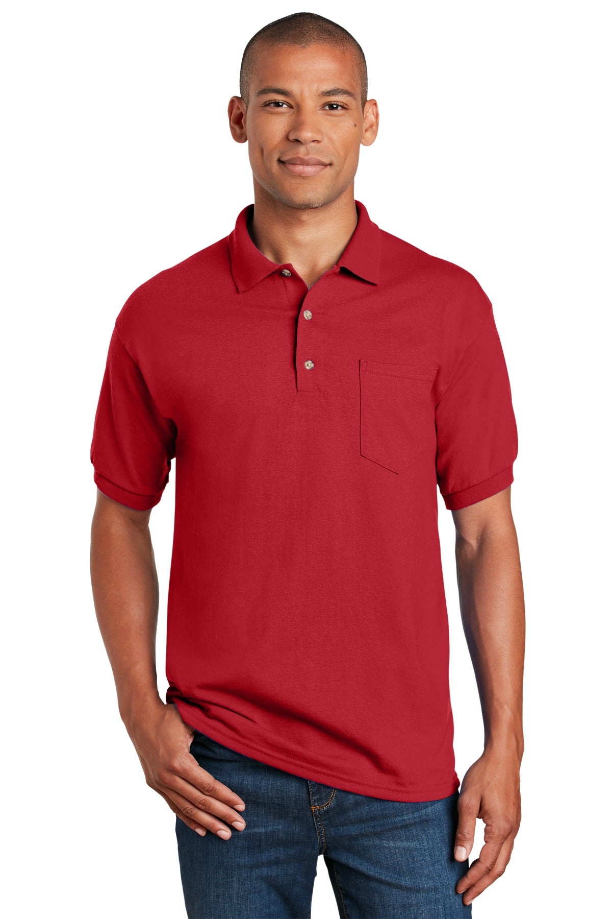 Gildan DryBlend 6-Ounce Jersey Knit Sport Shirt with Pocket. 8900 - Red - front