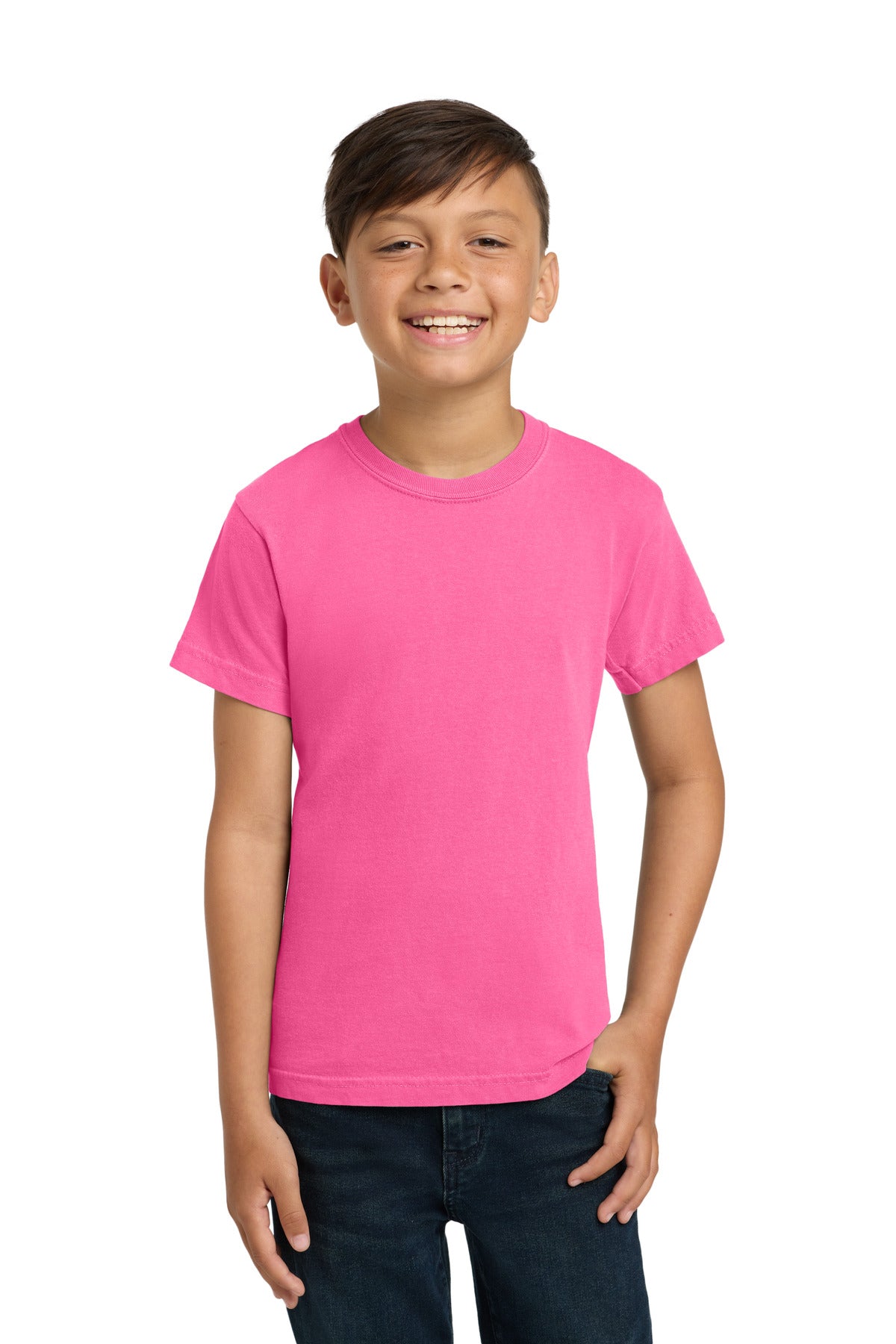 COMFORT COLORS Youth Heavyweight Ring Spun Tee. 9018 - Neon Pink - front