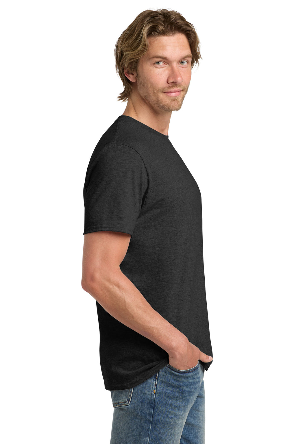 Gildan 100% Ring Spun Cotton T-Shirt. 980 - Heather Dark Grey - side