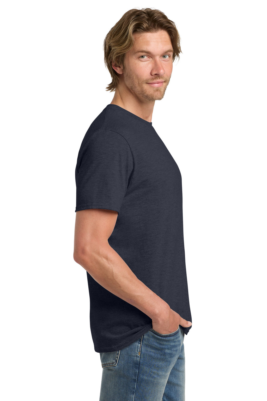 Gildan 100% Ring Spun Cotton T-Shirt. 980 - Heather Navy - side