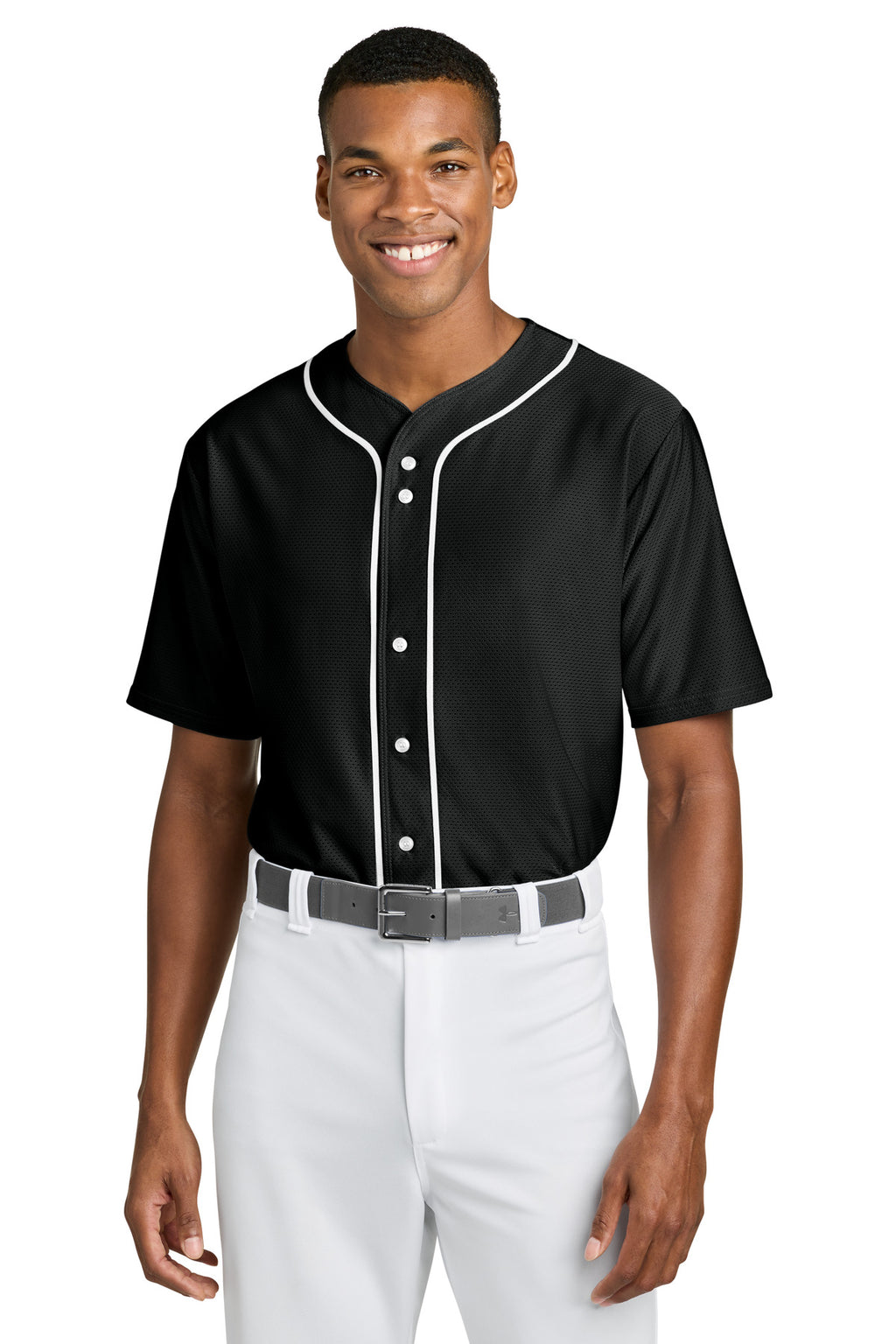 A4 Short Sleeve Full-Button Baseball Top A4N4184 - Black - front