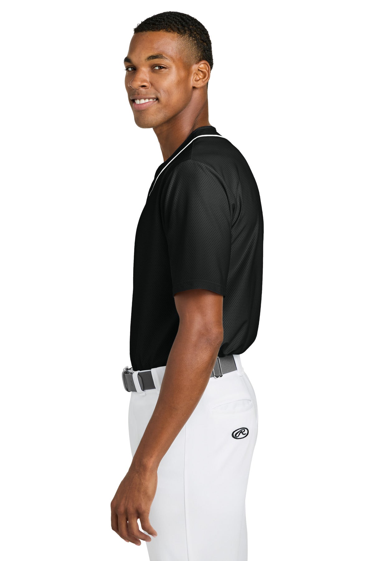 A4 Short Sleeve Full-Button Baseball Top A4N4184 - Black - side