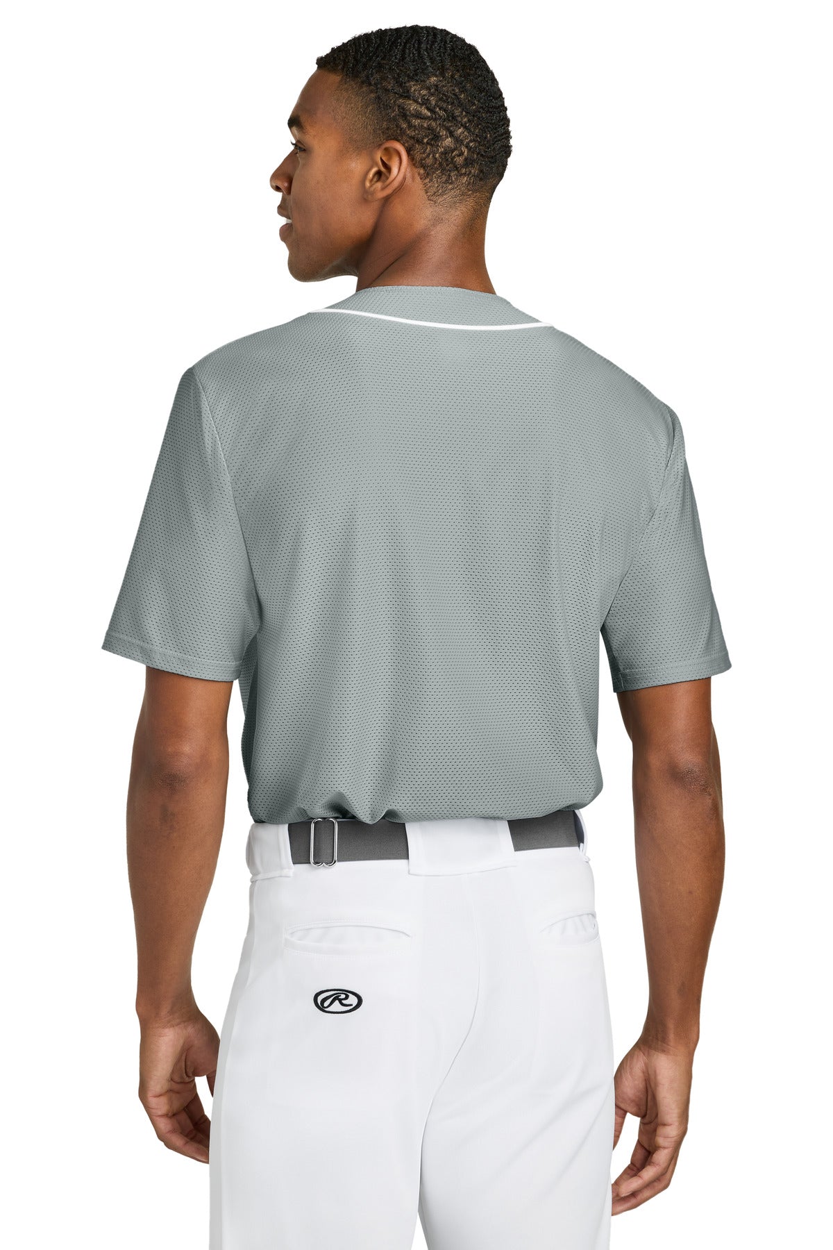 A4 Short Sleeve Full-Button Baseball Top A4N4184 - Grey - back