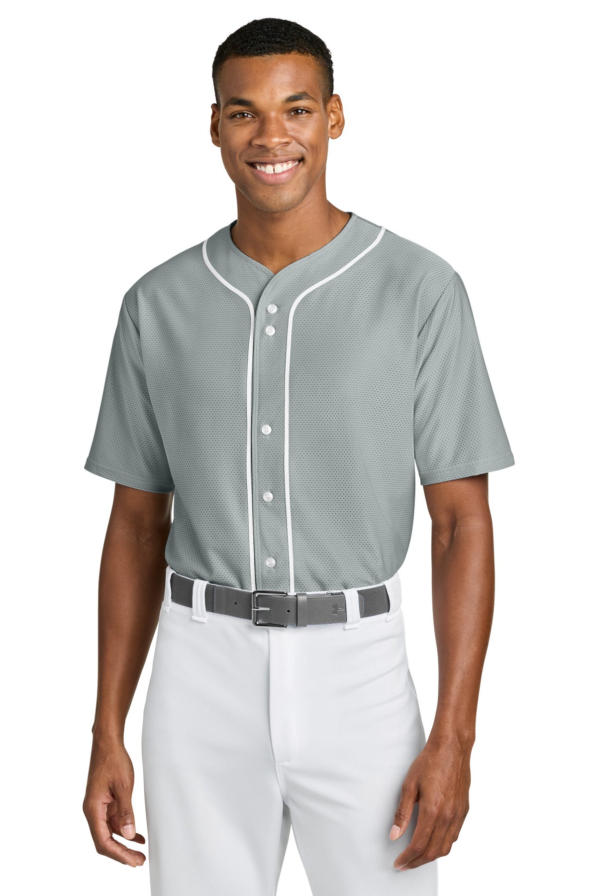 A4 Short Sleeve Full-Button Baseball Top A4N4184 - Grey - front