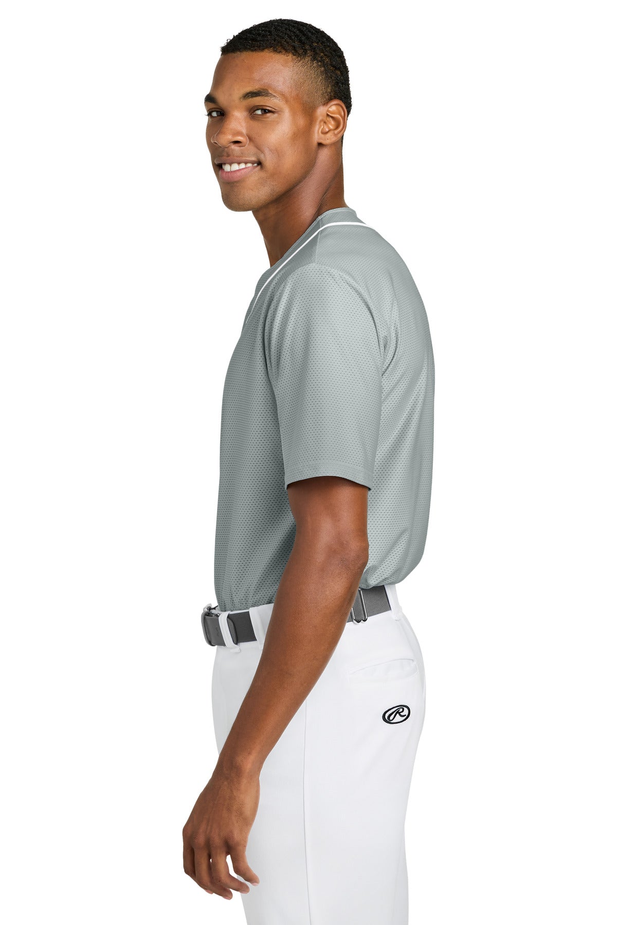 A4 Short Sleeve Full-Button Baseball Top A4N4184 - Grey - side