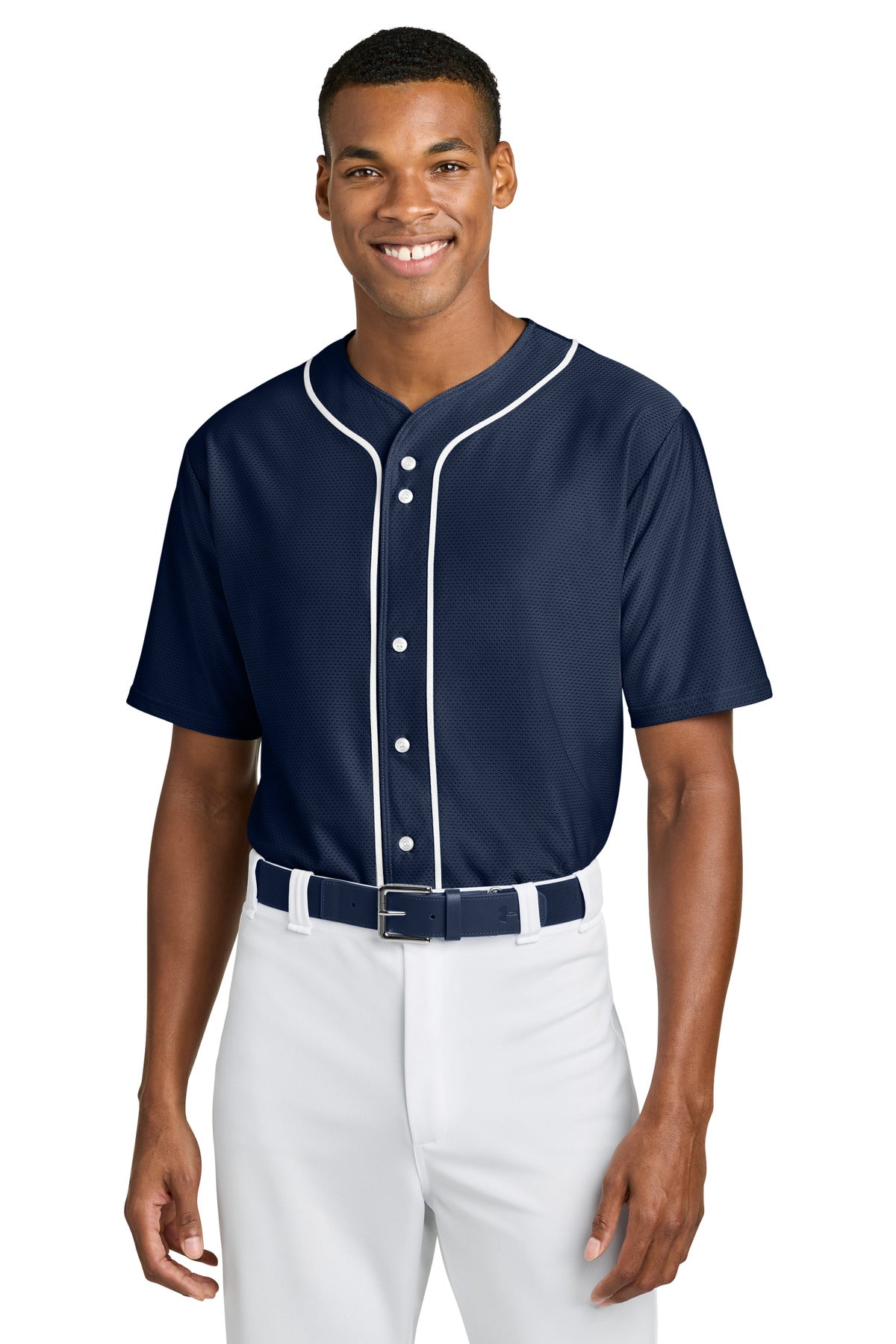 A4 Short Sleeve Full-Button Baseball Top A4N4184 - Navy - front