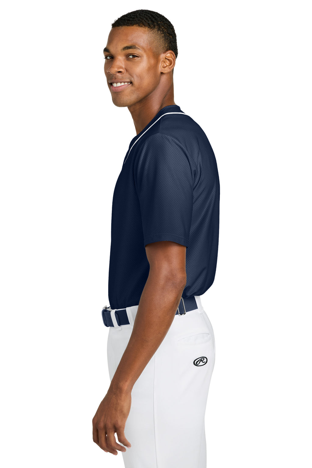 A4 Short Sleeve Full-Button Baseball Top A4N4184 - Navy - side