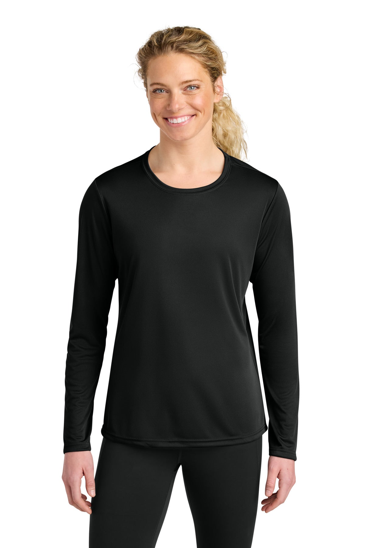 A4 Women's Cooling Performance Long Sleeve Tee A4NW3002 - Black - front